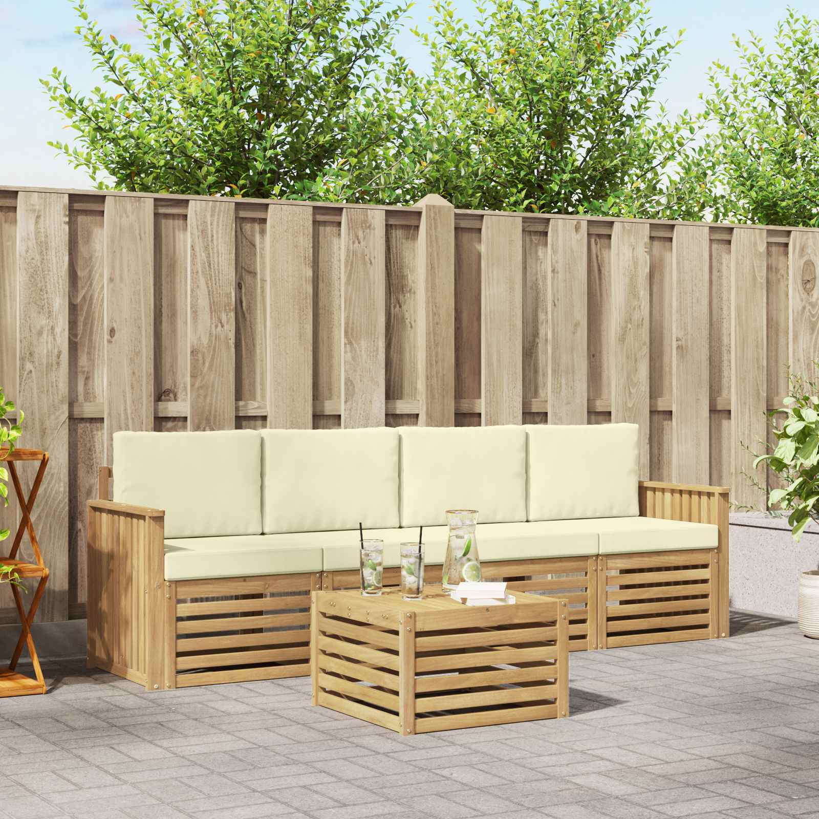 Outdoor-Sofagarnitur 5 stk. Weiß und Creme Polyester