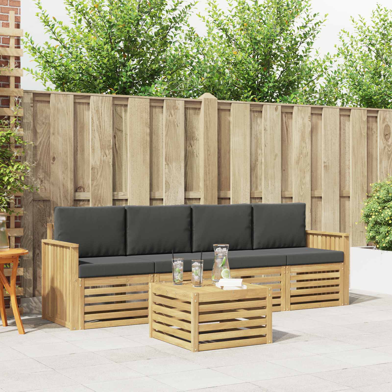 Outdoor-Sofagarnitur 5 stk. Weiß und Anthrazit Polyester