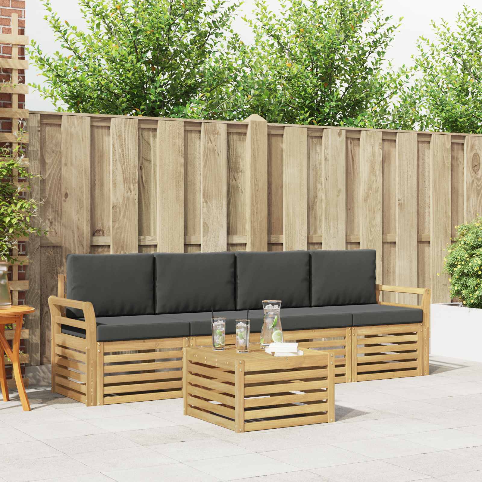 Outdoor-Sofagarnitur 5 stk. Weiß und Anthrazit Polyester
