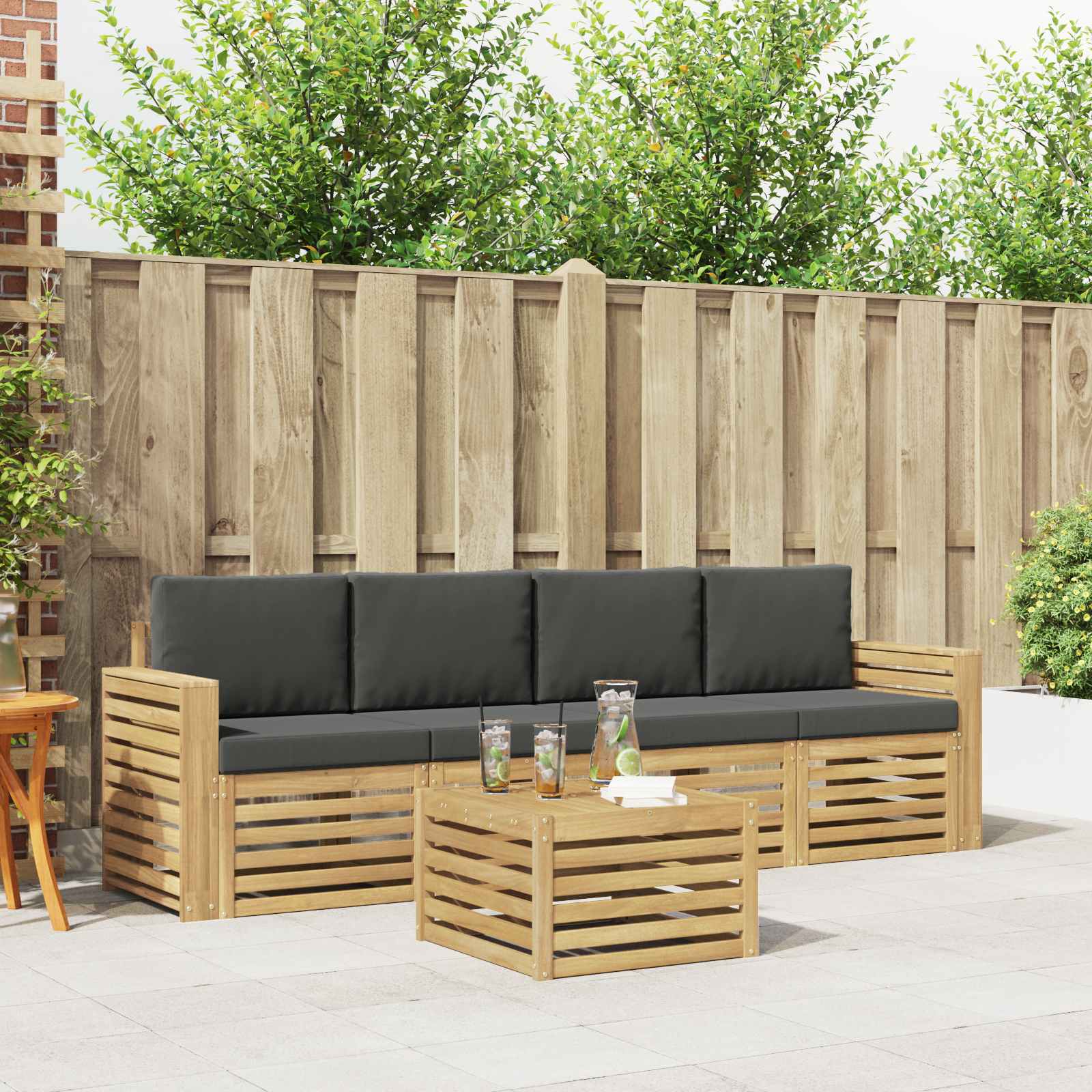 Outdoor-Sofagarnitur 5 stk. Weiß und Anthrazit Polyester