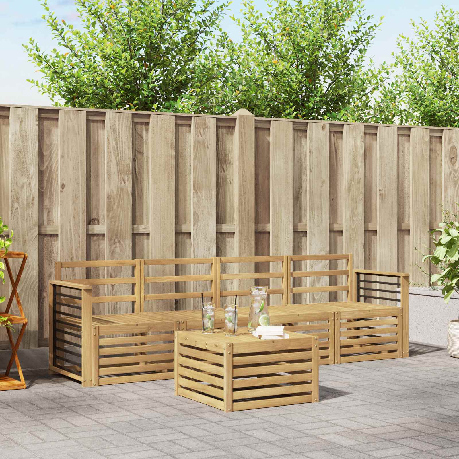 Outdoor-Sofagarnitur 5 stk. Weiß Massivholz Akazie