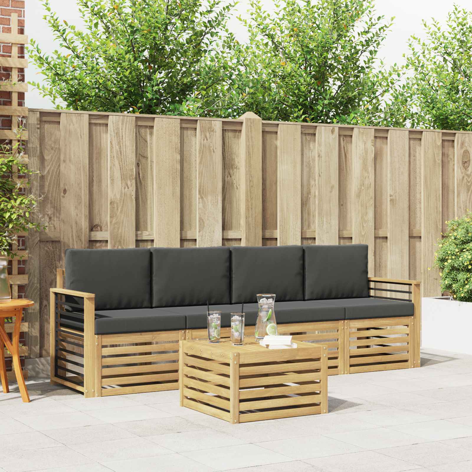 Outdoor-Sofagarnitur 5 stk. Weiß und Anthrazit Polyester