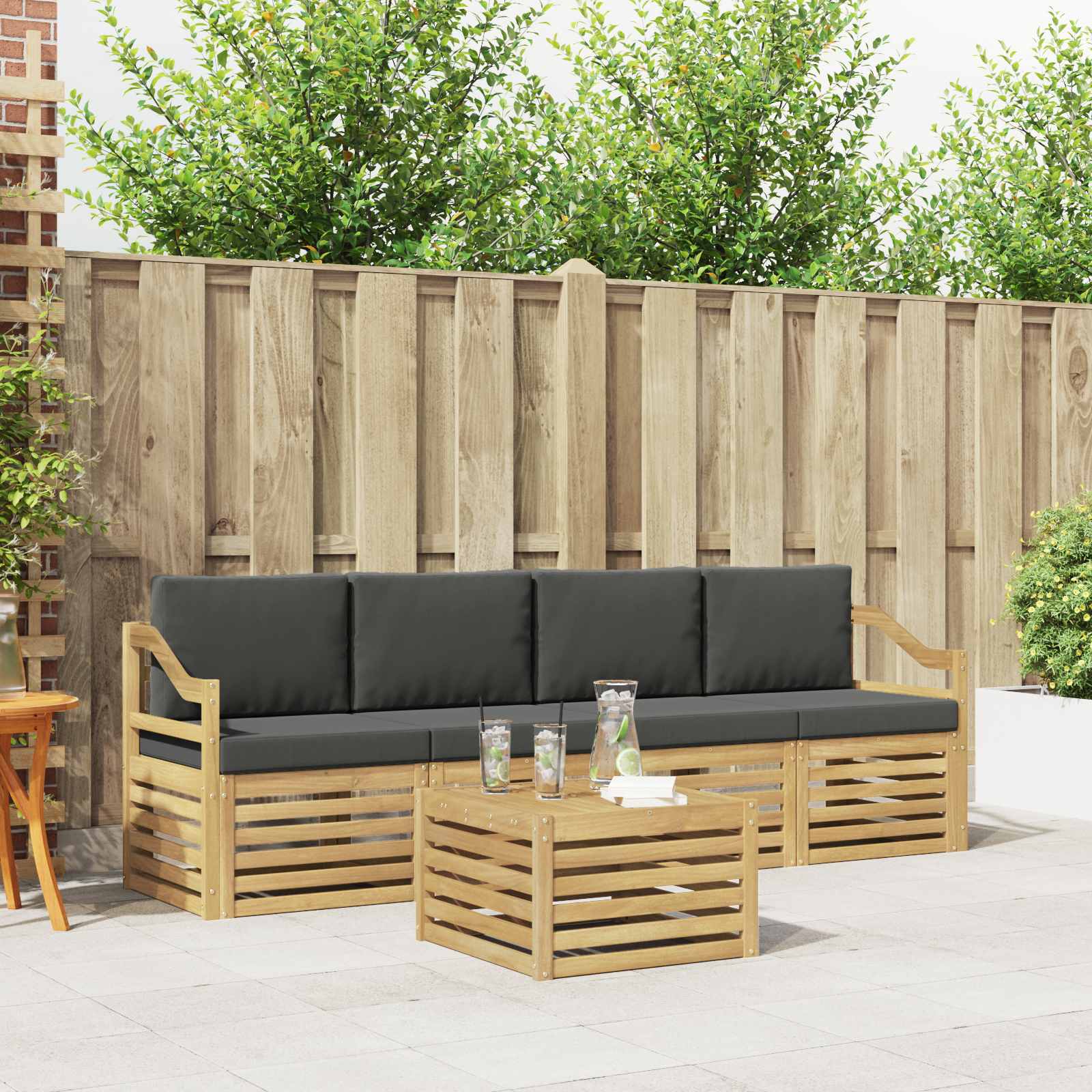 Outdoor-Sofagarnitur 5 stk. Weiß und Anthrazit Polyester