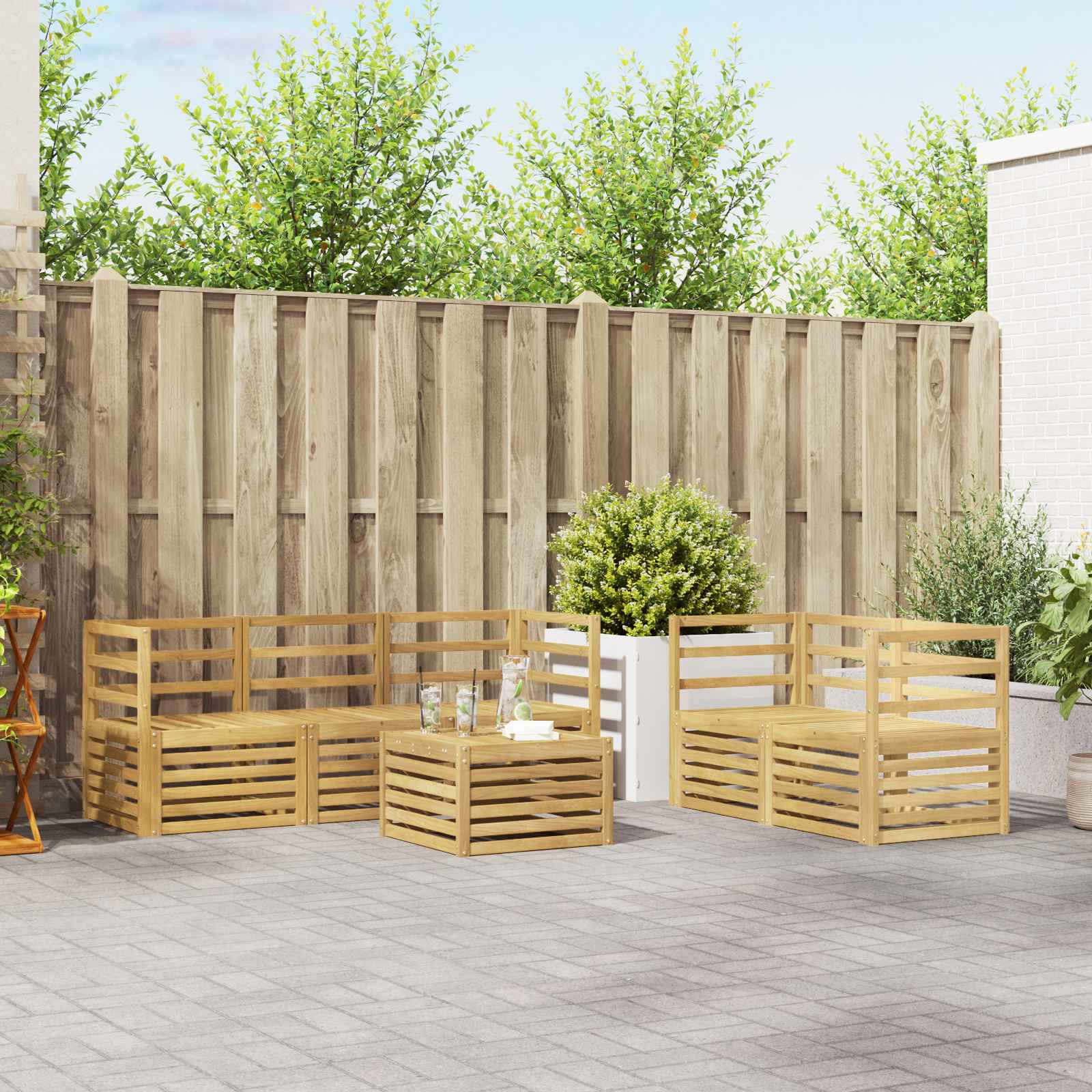 Outdoor-Sofagarnitur 6 stk. Weiß Massivholz Akazie