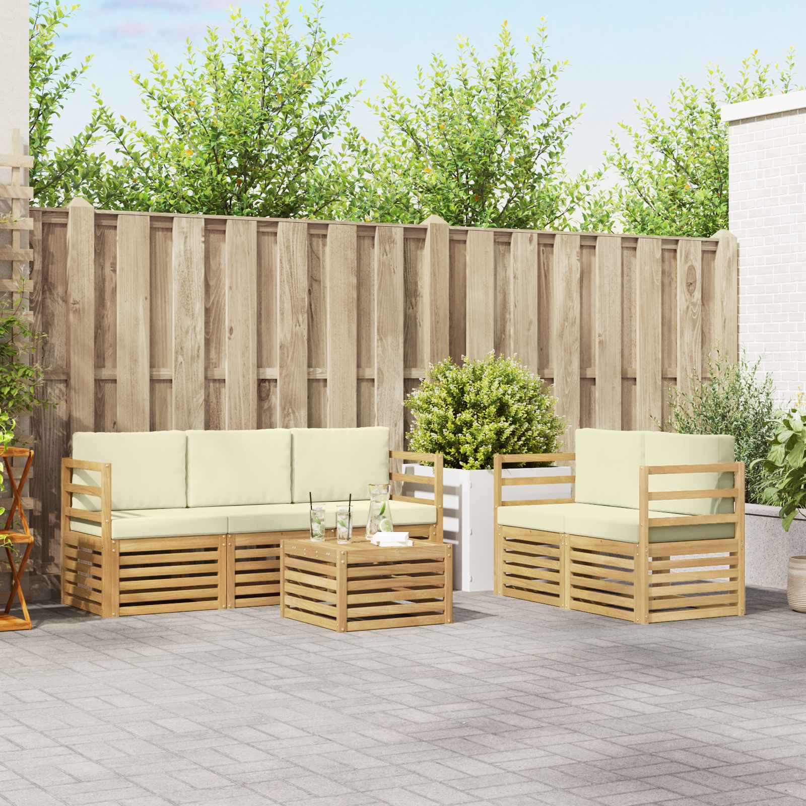 Outdoor-Sofagarnitur 6 stk. Weiß und Creme Polyester