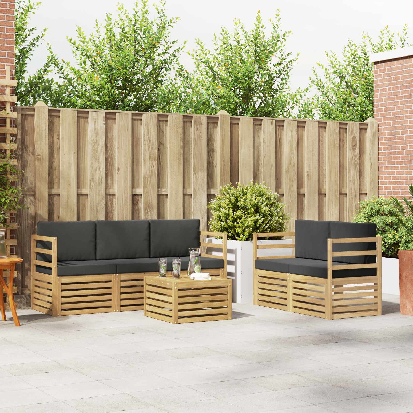 Outdoor-Sofagarnitur 6 stk. Weiß und Anthrazit Polyester