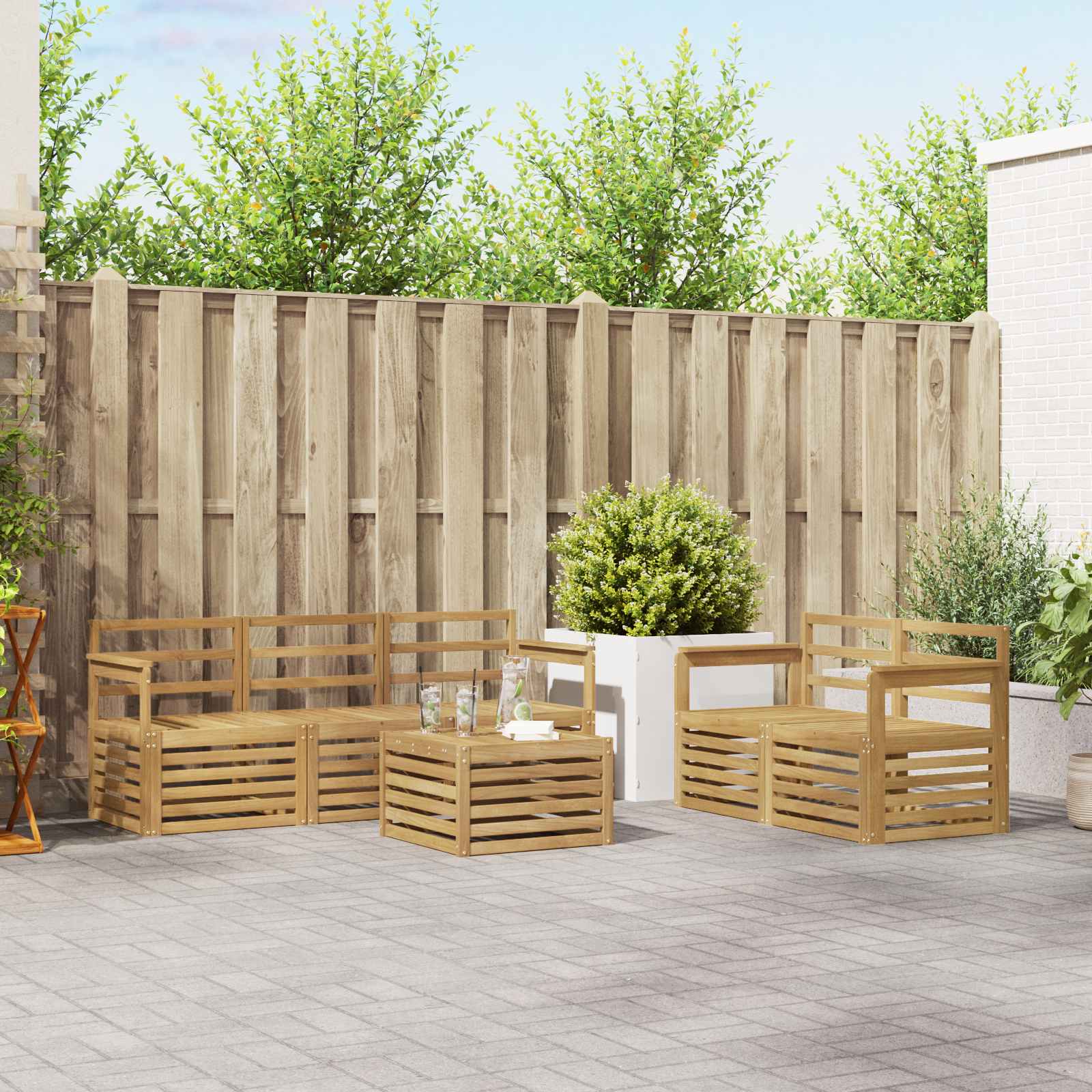 Outdoor-Sofagarnitur 6 Stk. Weiß Massivholz Akazie