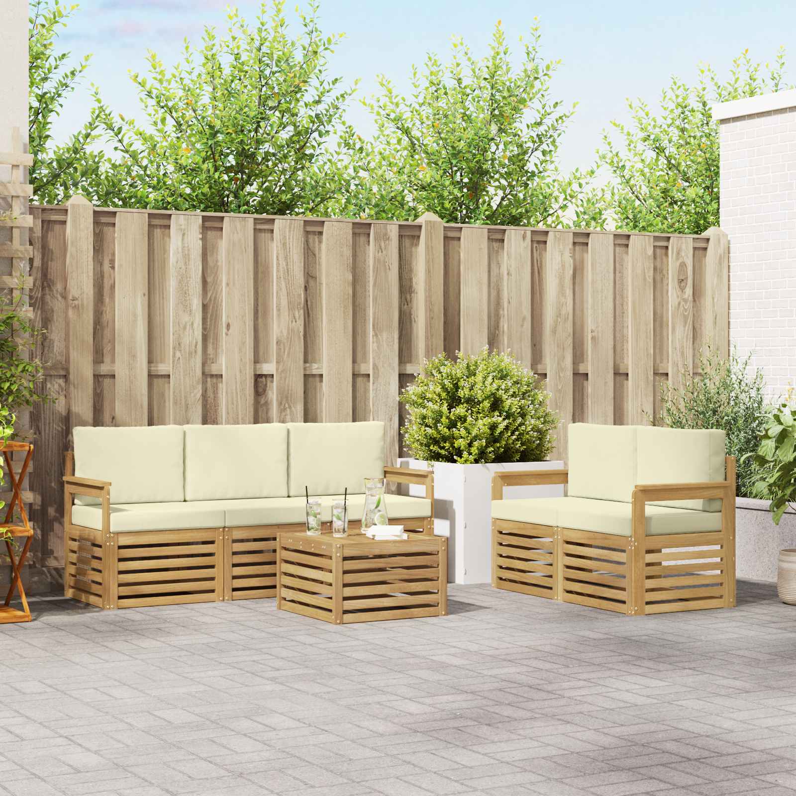 Outdoor-Sofagarnitur 6 Stk. Weiß und Creme Polyester