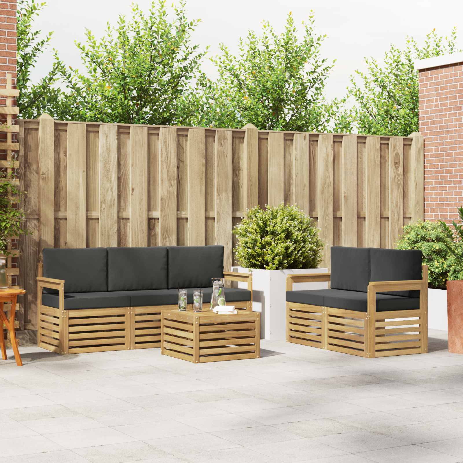 Outdoor-Sofagarnitur 6 Stk. Weiß und Anthrazit Polyester