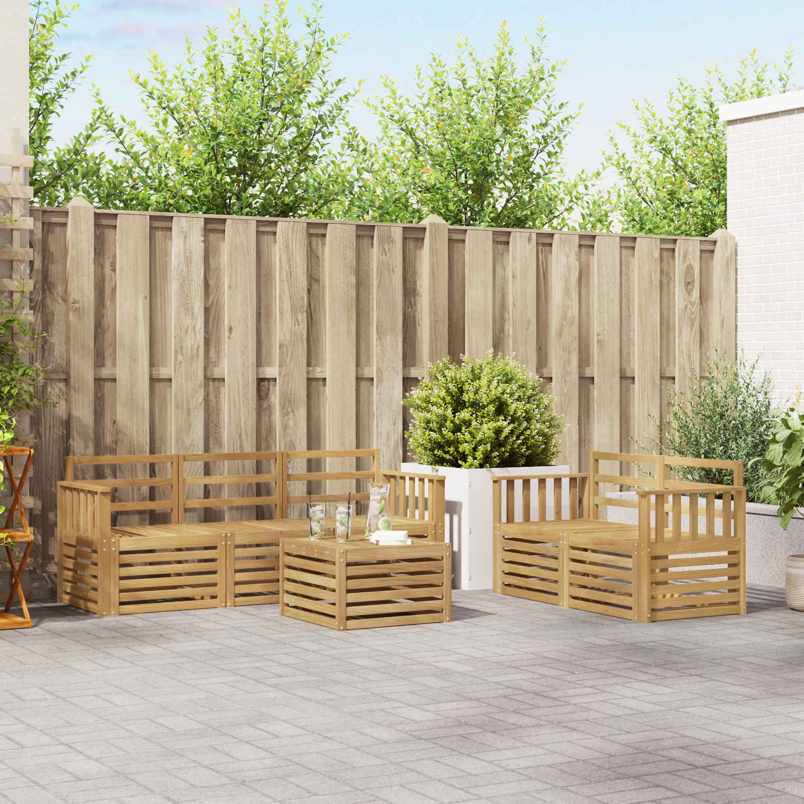 Outdoor-Sofagarnitur 6 stk. Weiß Massivholz Akazie