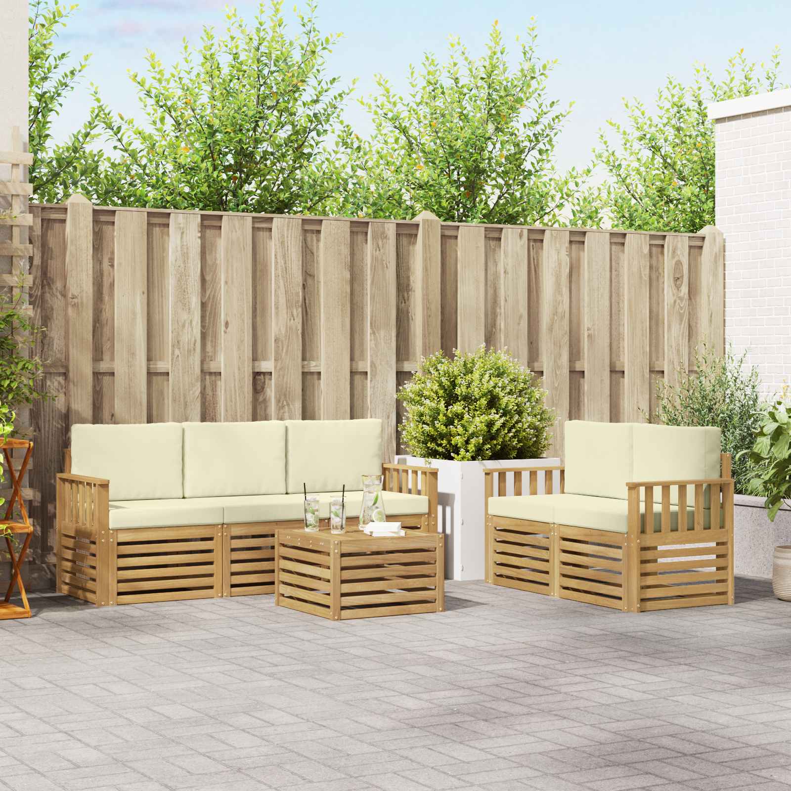 Outdoor-Sofagarnitur 6 stk. Weiß und Creme Polyester