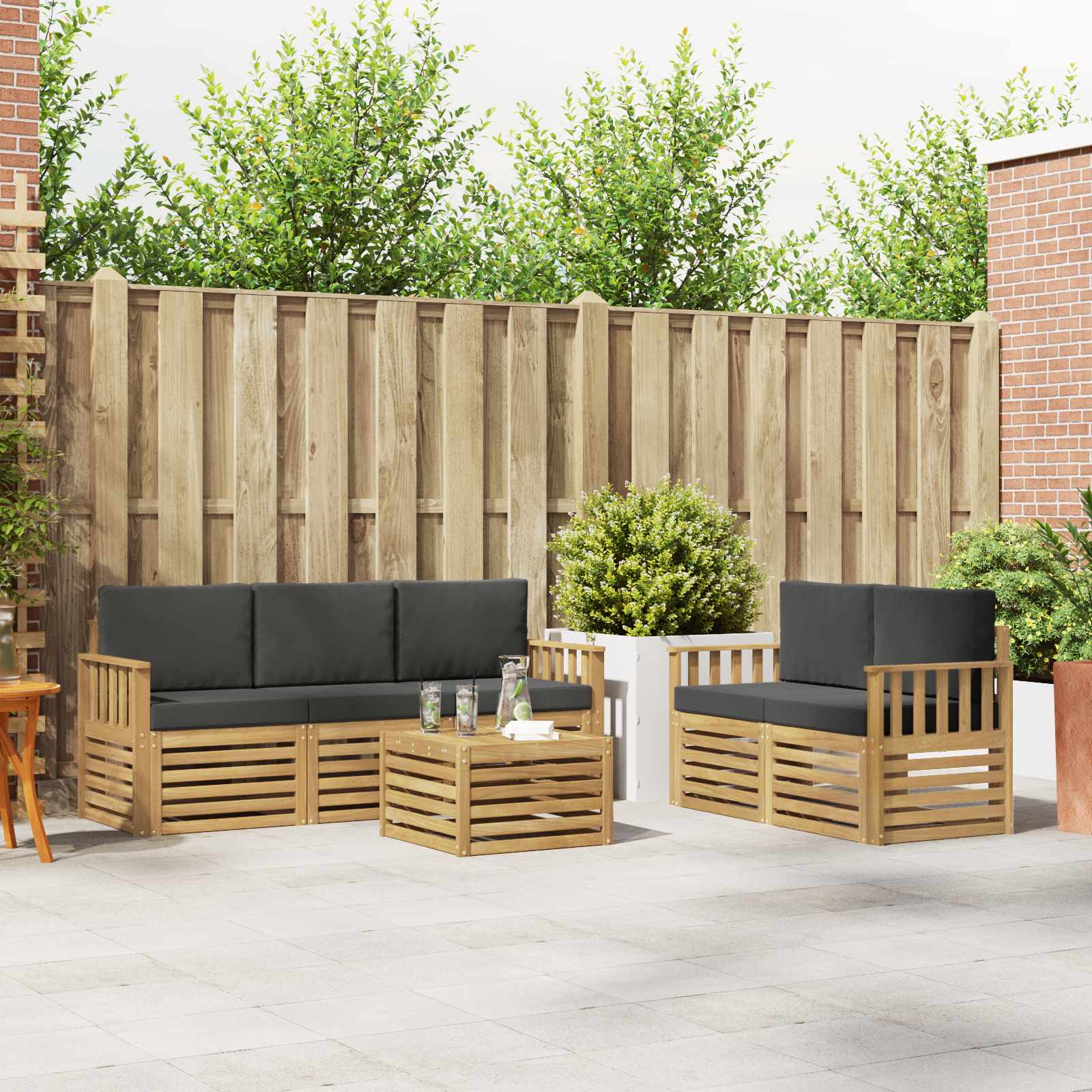 Outdoor-Sofagarnitur 6 stk. Weiß und Anthrazit Polyester
