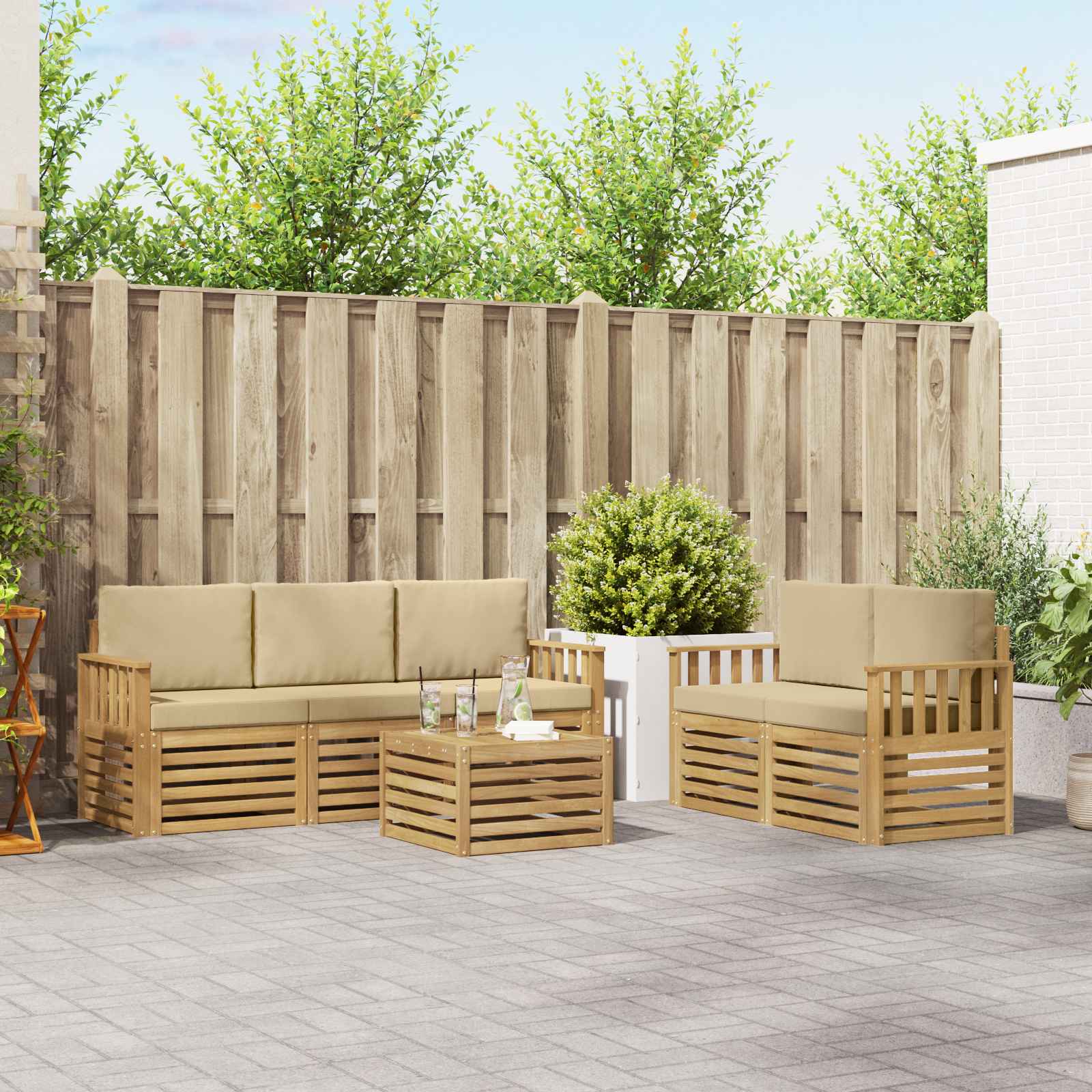 Outdoor-Sofagarnitur 6 stk. Weiß und Beige Polyester