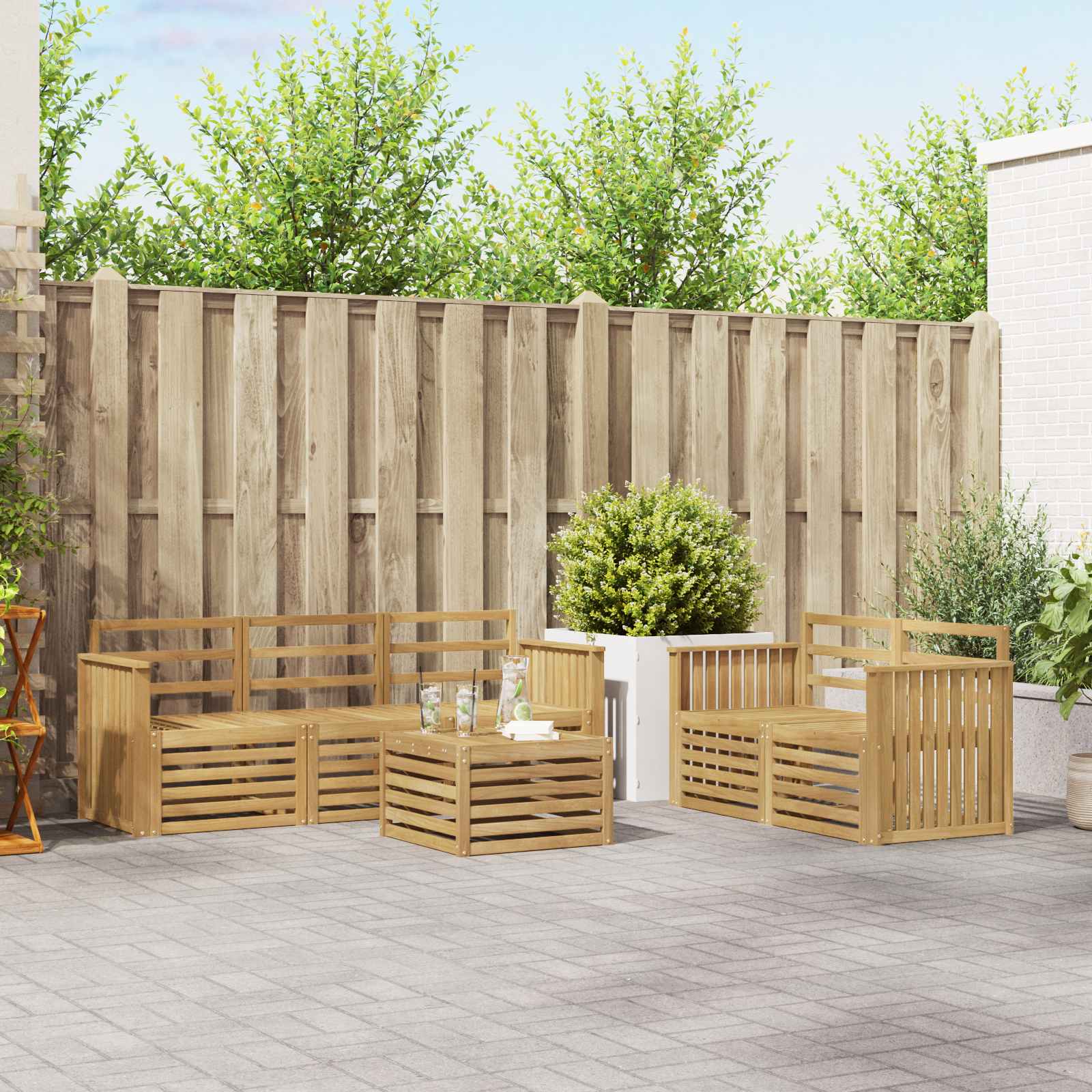 Outdoor-Sofagarnitur 6 Stk. Weiß Massivholz Akazie