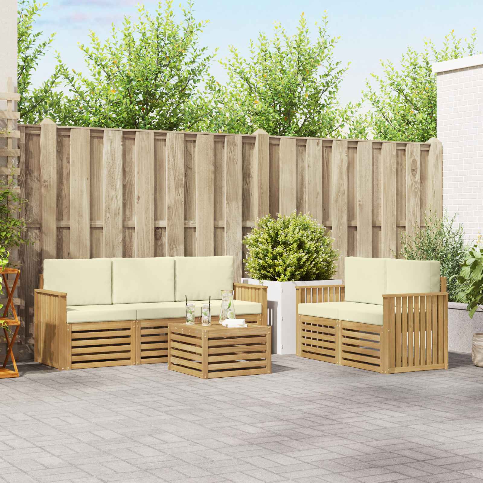 Outdoor-Sofagarnitur 6 Stk. Weiß und Creme Polyester