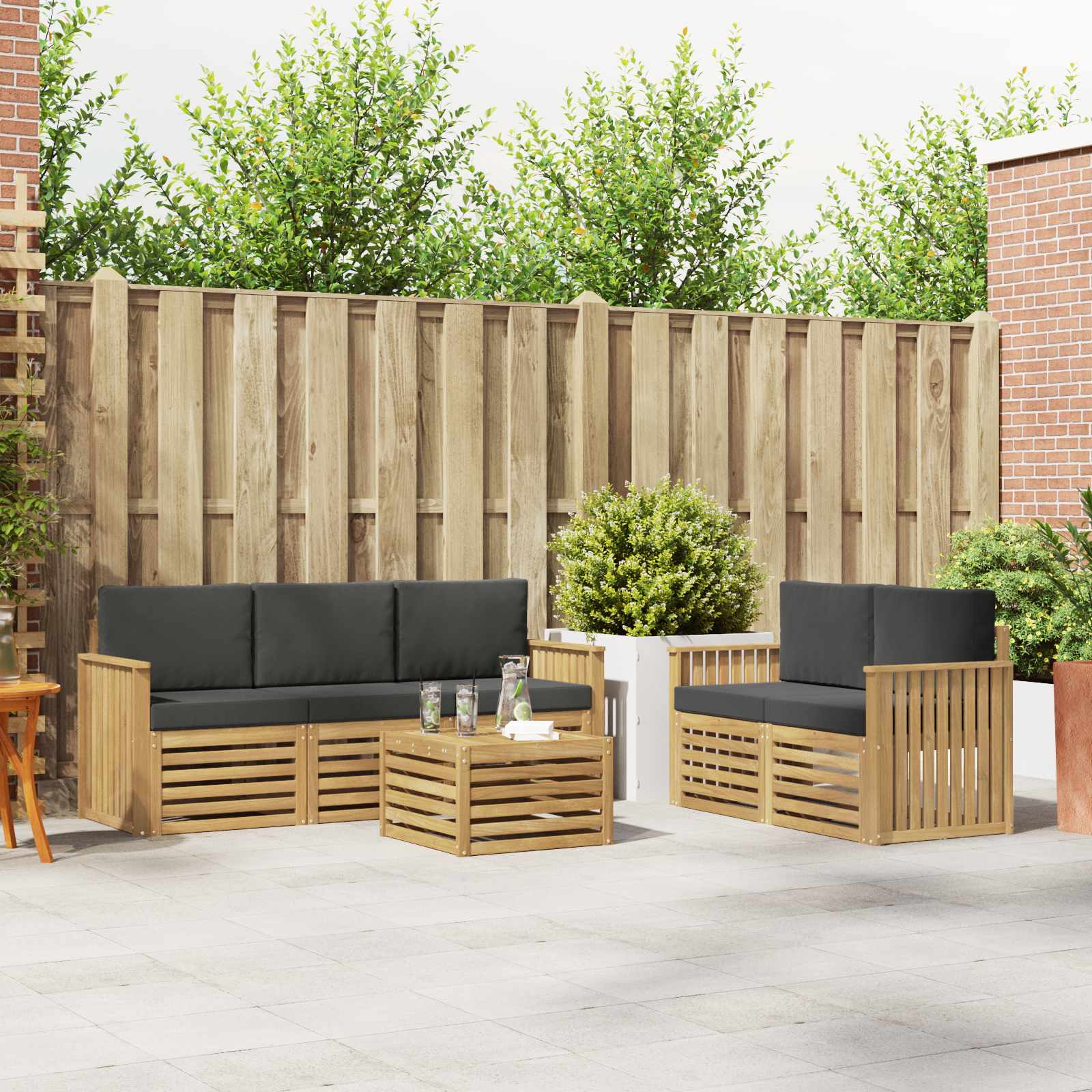 Outdoor-Sofagarnitur 6 Stk. Weiß und Anthrazit Polyester