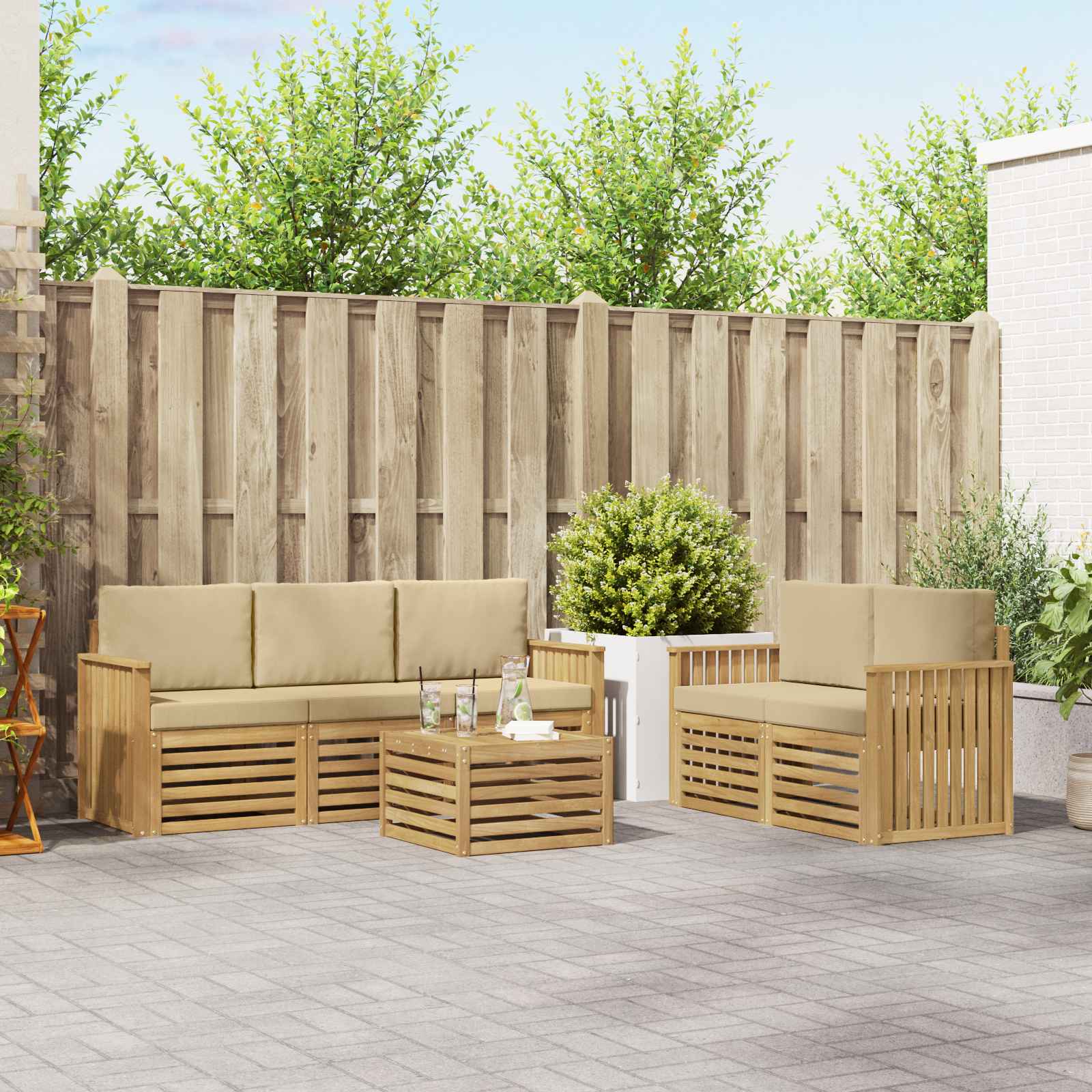 Outdoor-Sofagarnitur 6 Stk. Weiß und Beige Polyester