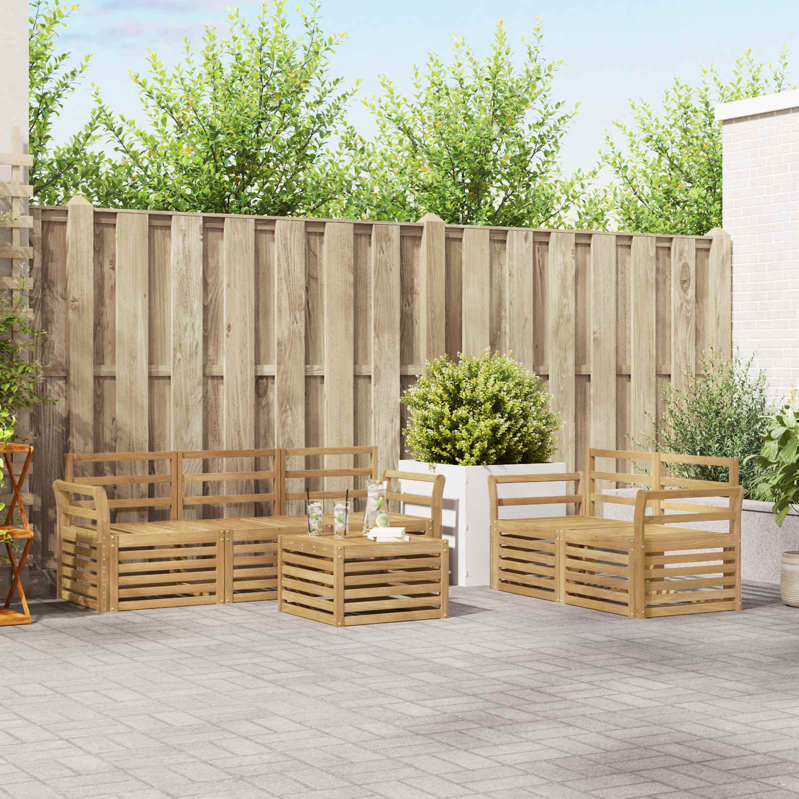 Outdoor-Sofagarnitur 6 Stk. Weiß Massivholz Akazie