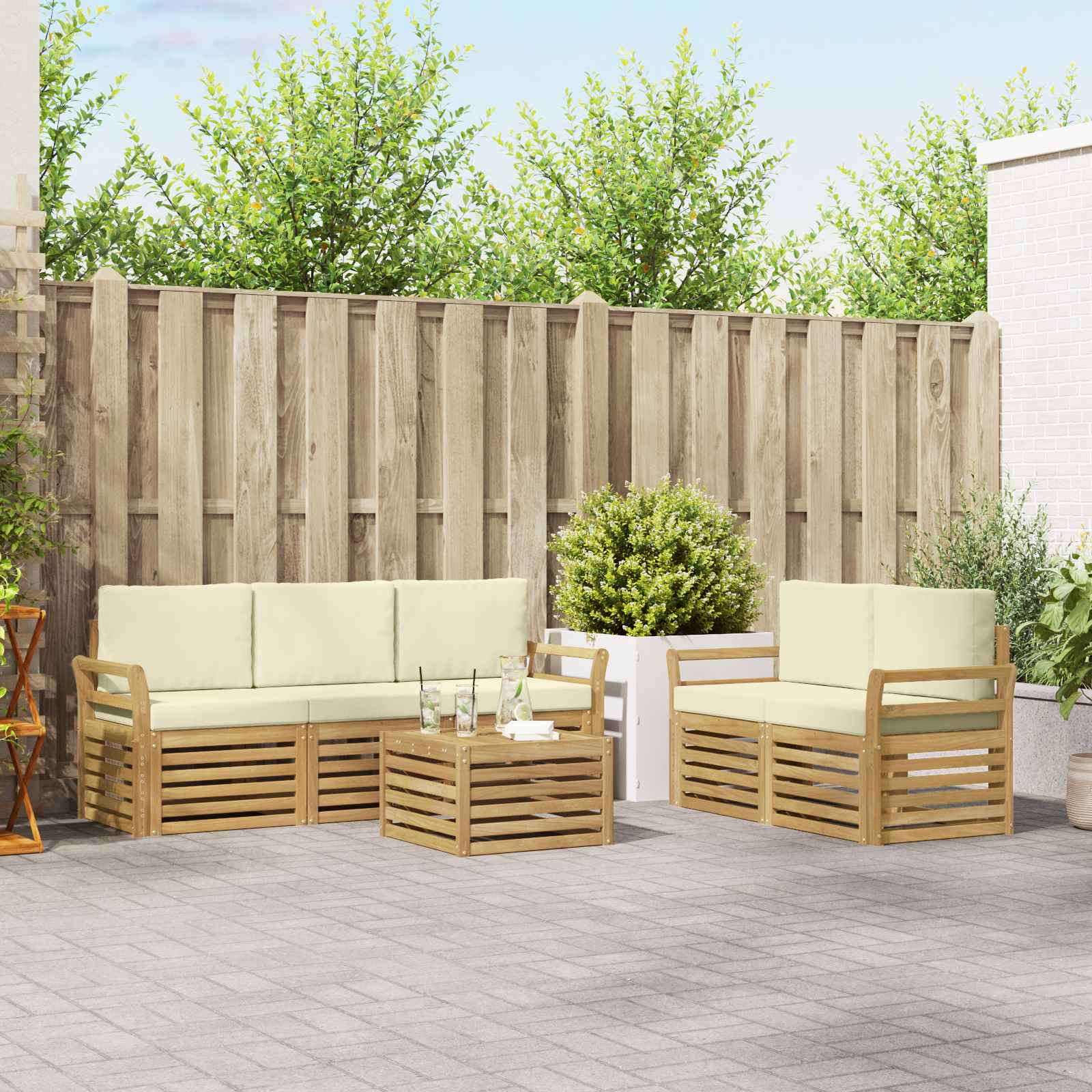 Outdoor-Sofagarnitur 6 Stk. Weiß und Creme Polyester