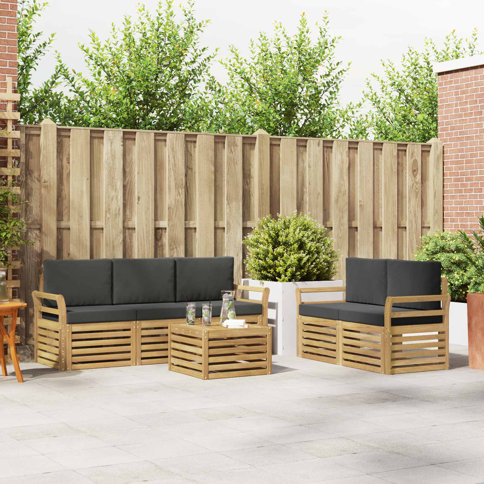 Outdoor-Sofagarnitur 6 Stk. Weiß und Anthrazit Polyester