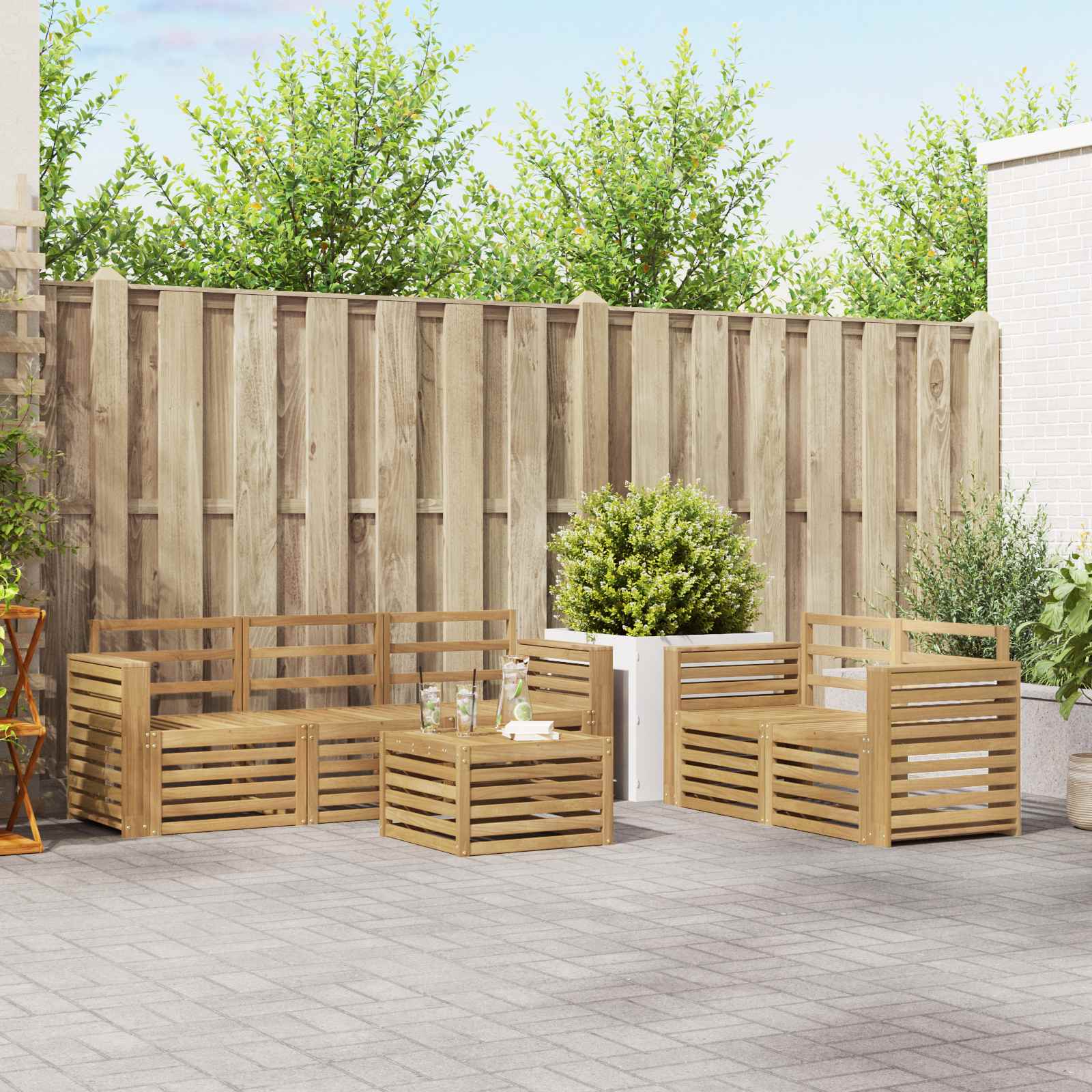 Outdoor-Sofagarnitur 6 Stk. Weiß Massivholz Akazie