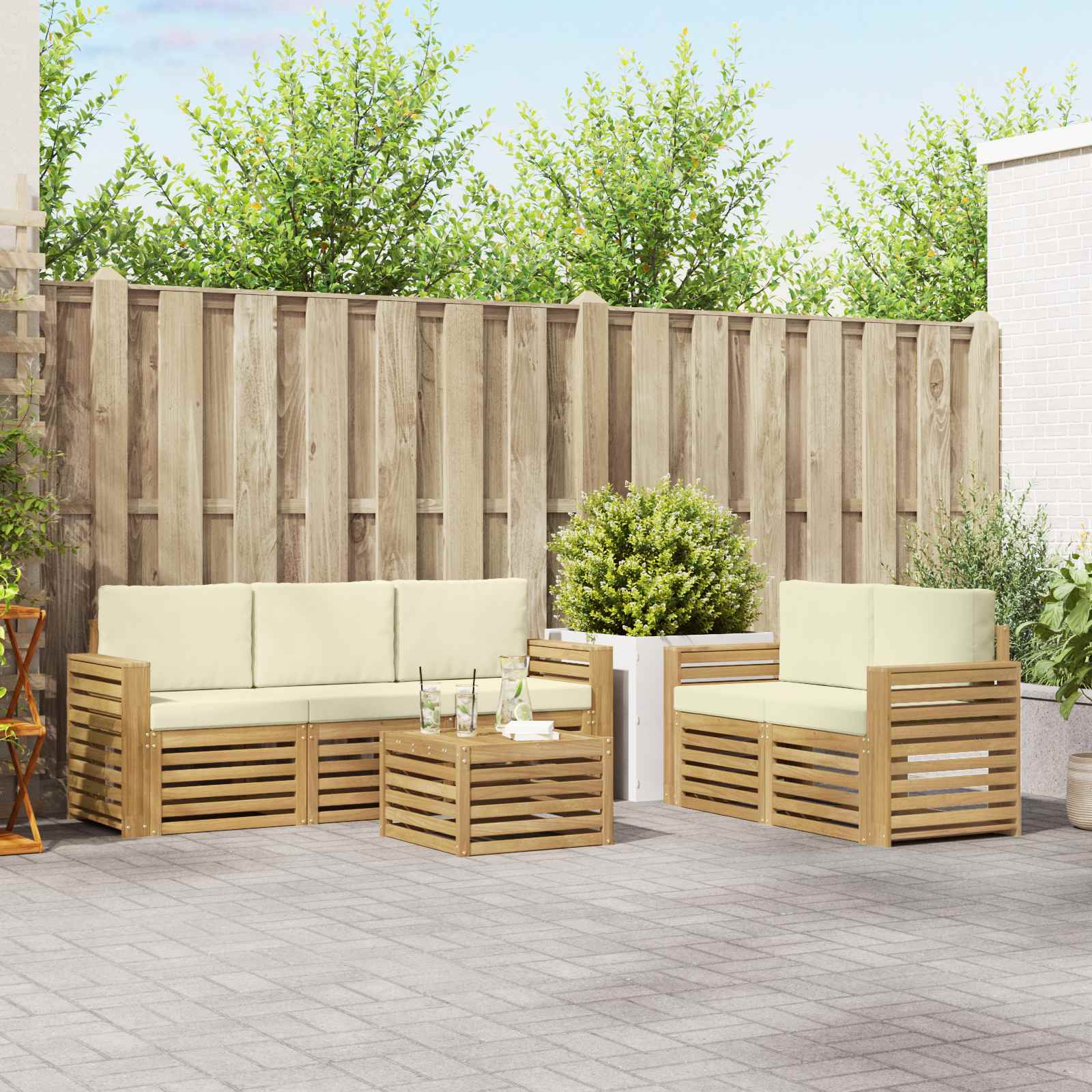 Outdoor-Sofagarnitur 6 Stk. Weiß und Creme Polyester