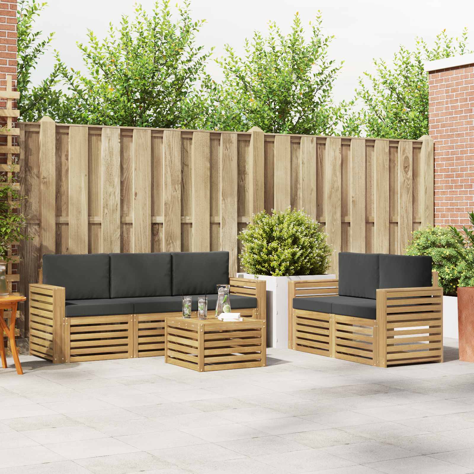 Outdoor-Sofagarnitur 6 Stk. Weiß und Anthrazit Polyester