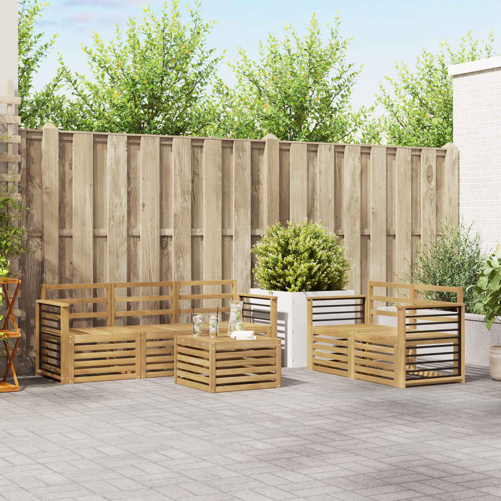 Outdoor-Sofagarnitur 6 stk. Weiß Massivholz Akazie