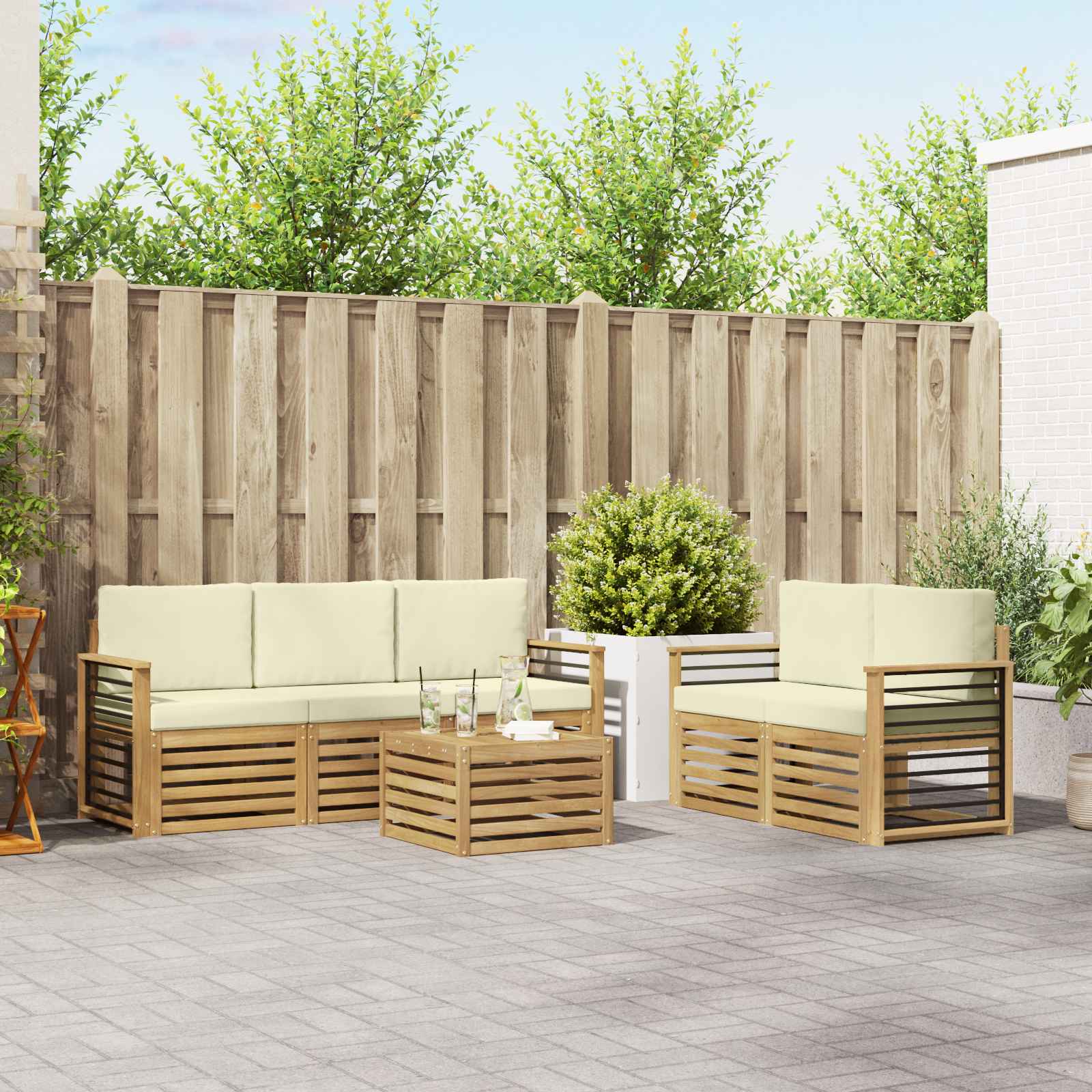 Outdoor-Sofagarnitur 6 stk. Weiß und Creme Polyester