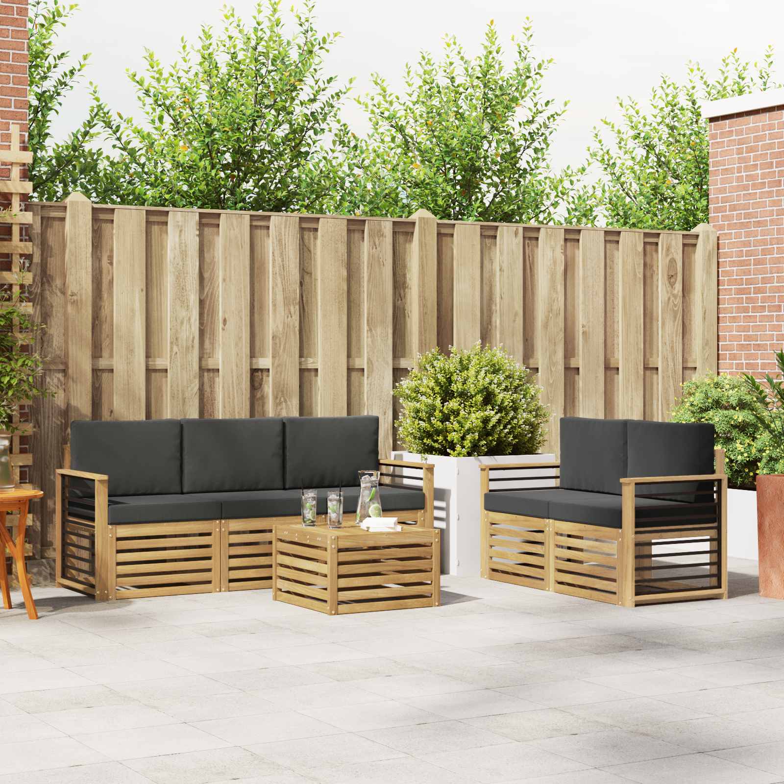 Outdoor-Sofagarnitur 6 stk. Weiß und Anthrazit Polyester