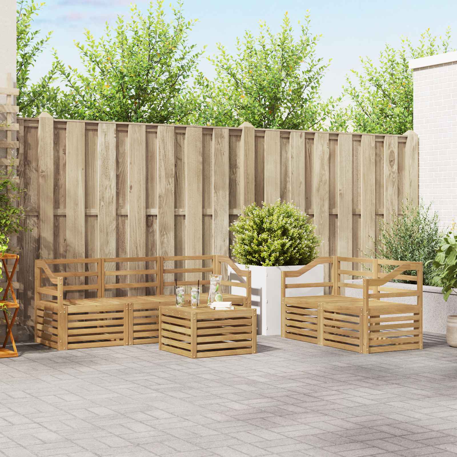 Outdoor-Sofagarnitur 6 stk. Weiß Massivholz Akazie