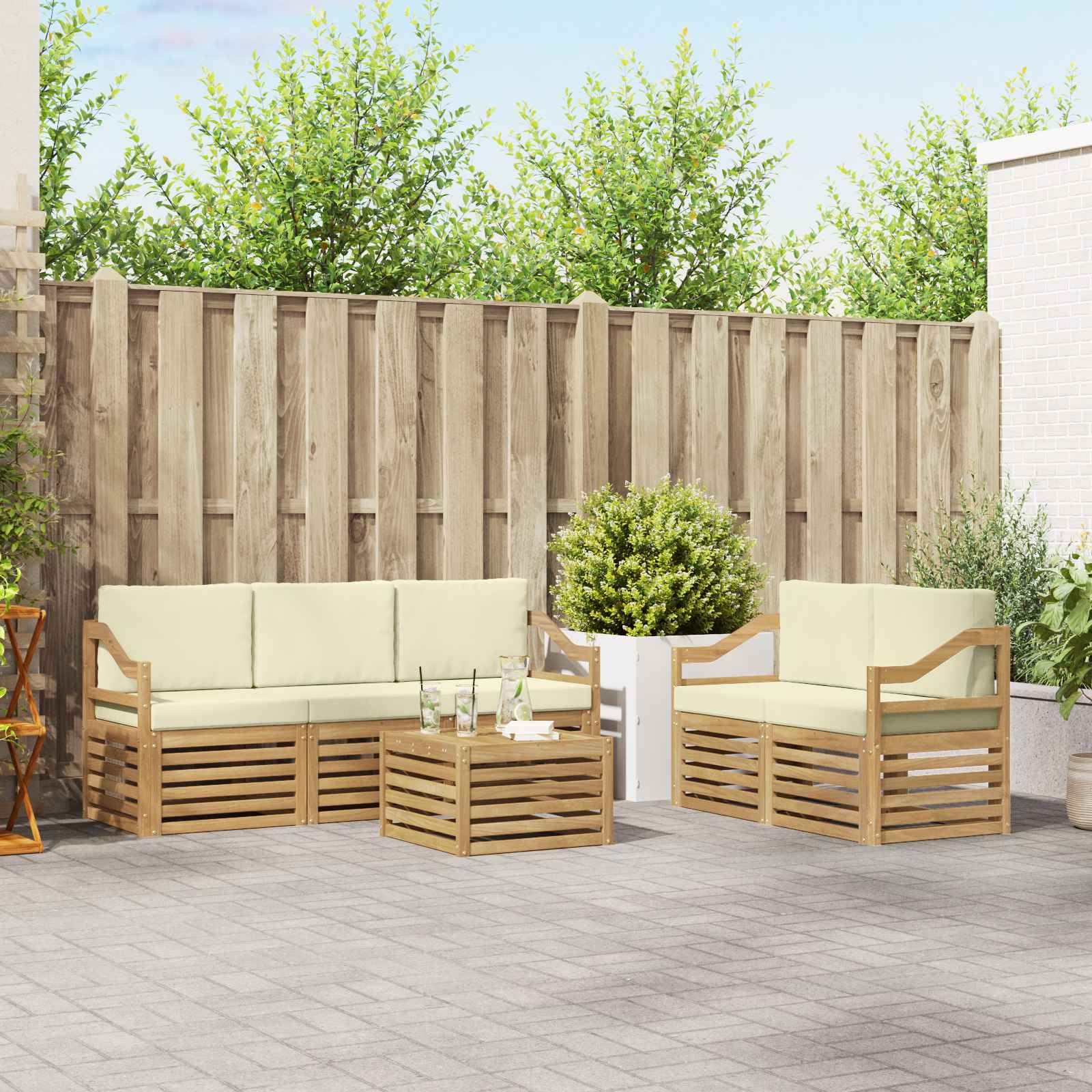 Outdoor-Sofagarnitur 6 stk. Weiß und Creme Polyester