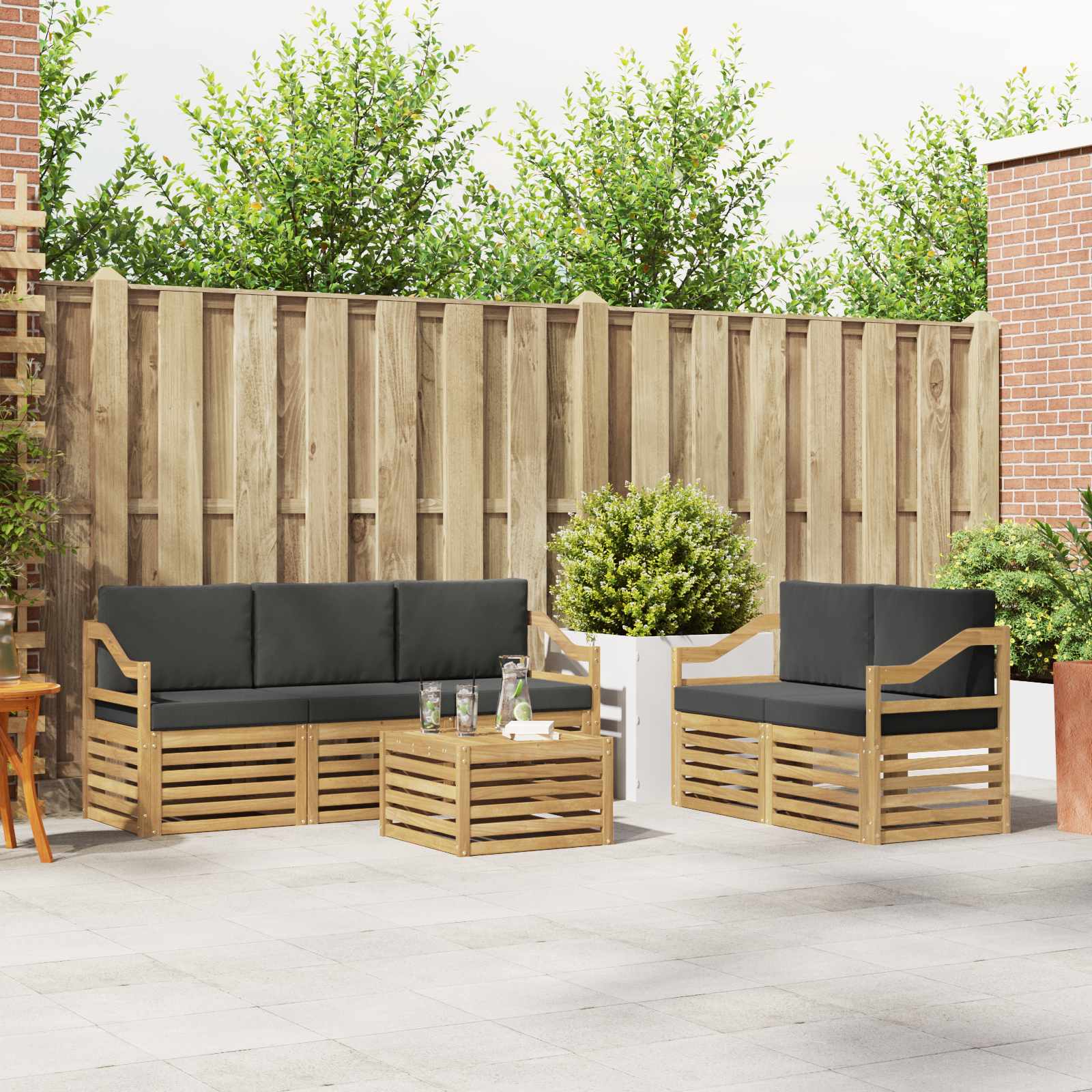 Outdoor-Sofagarnitur 6 stk. Weiß und Anthrazit Polyester