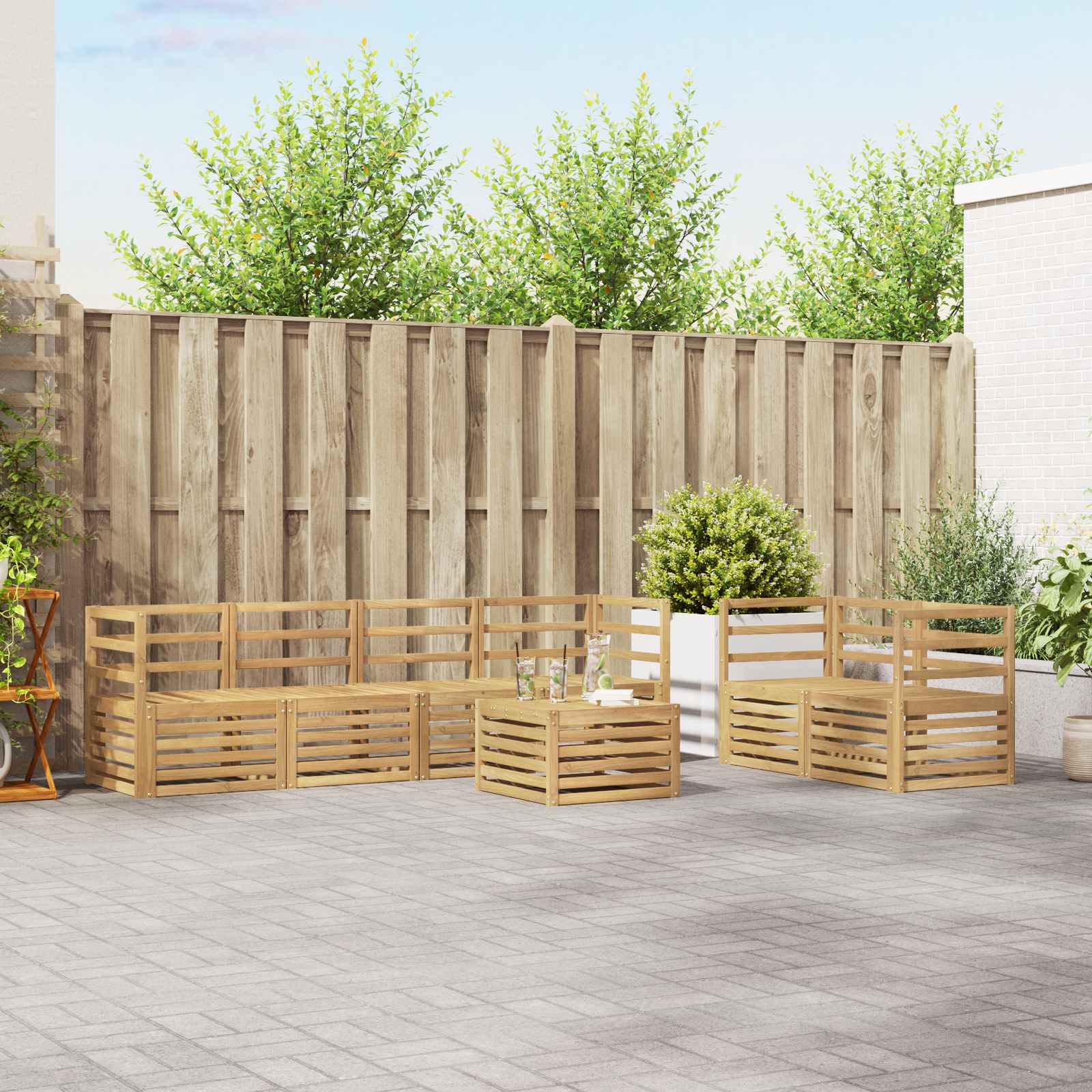 Outdoor-Sofagarnitur 7 stk. Weiß Massivholz Akazie