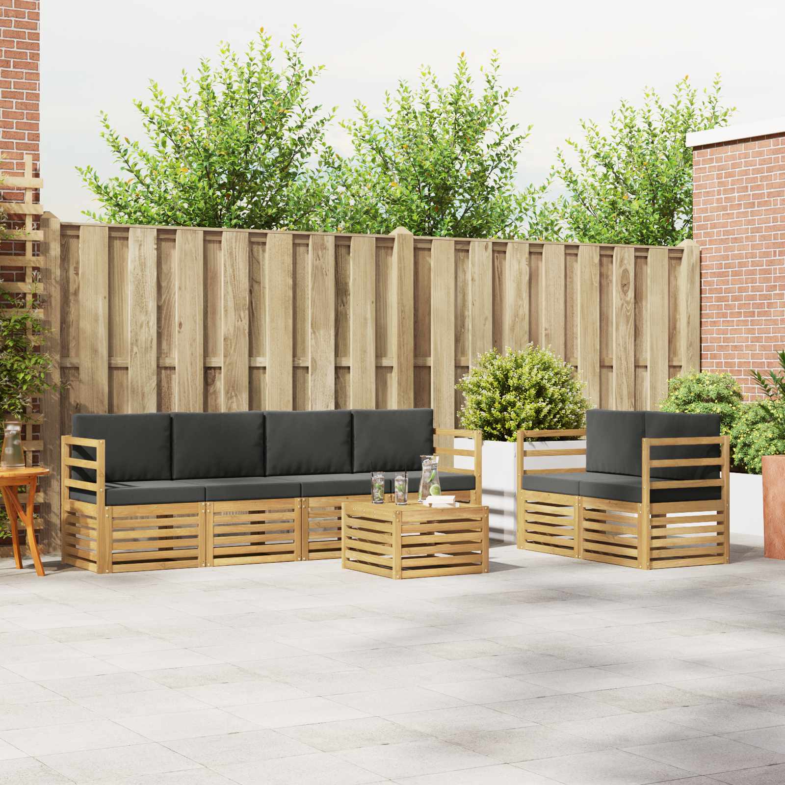 Outdoor-Sofagarnitur 7 stk. Weiß und Anthrazit Polyester