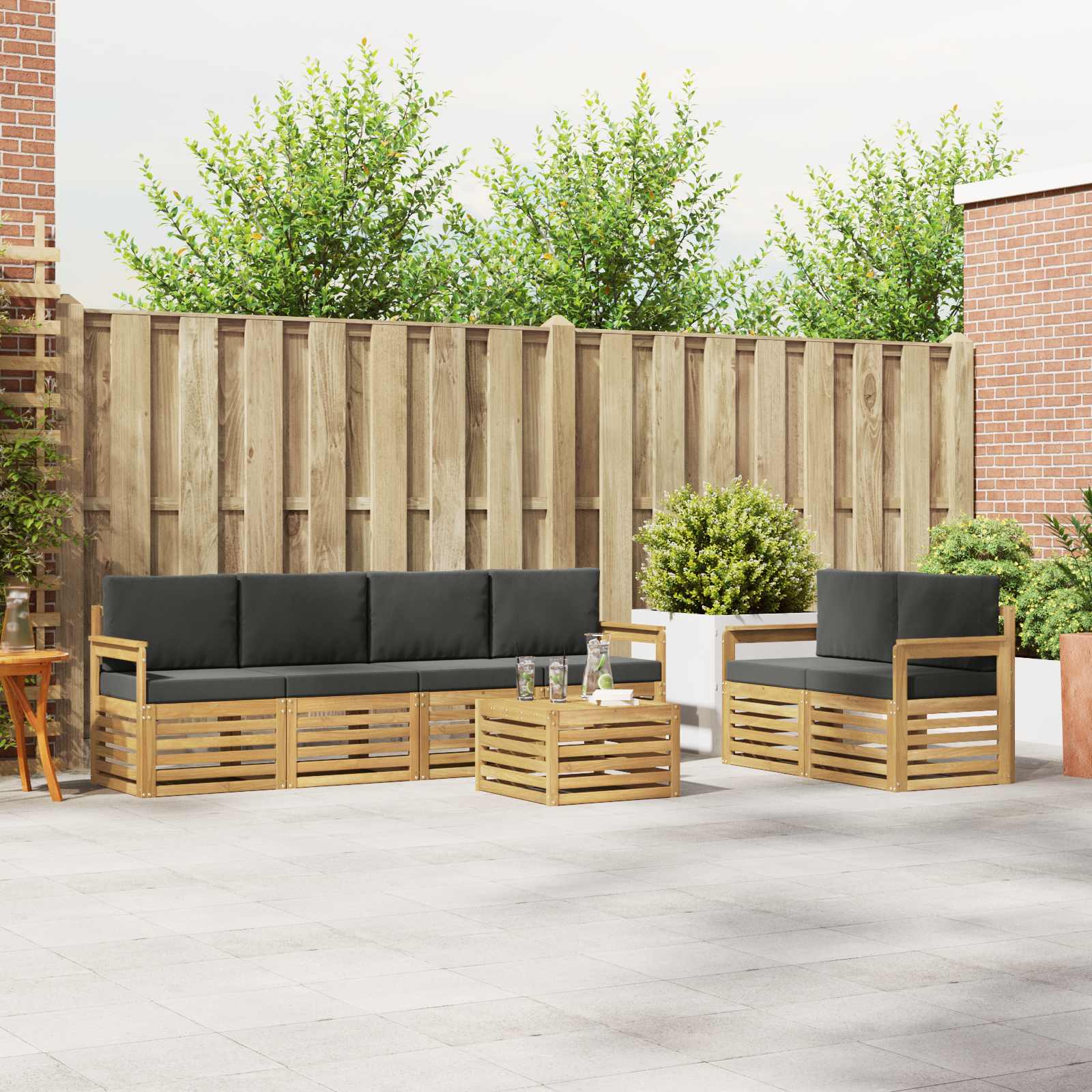 Outdoor-Sofagarnitur 7 stk. Weiß und Anthrazit Polyester