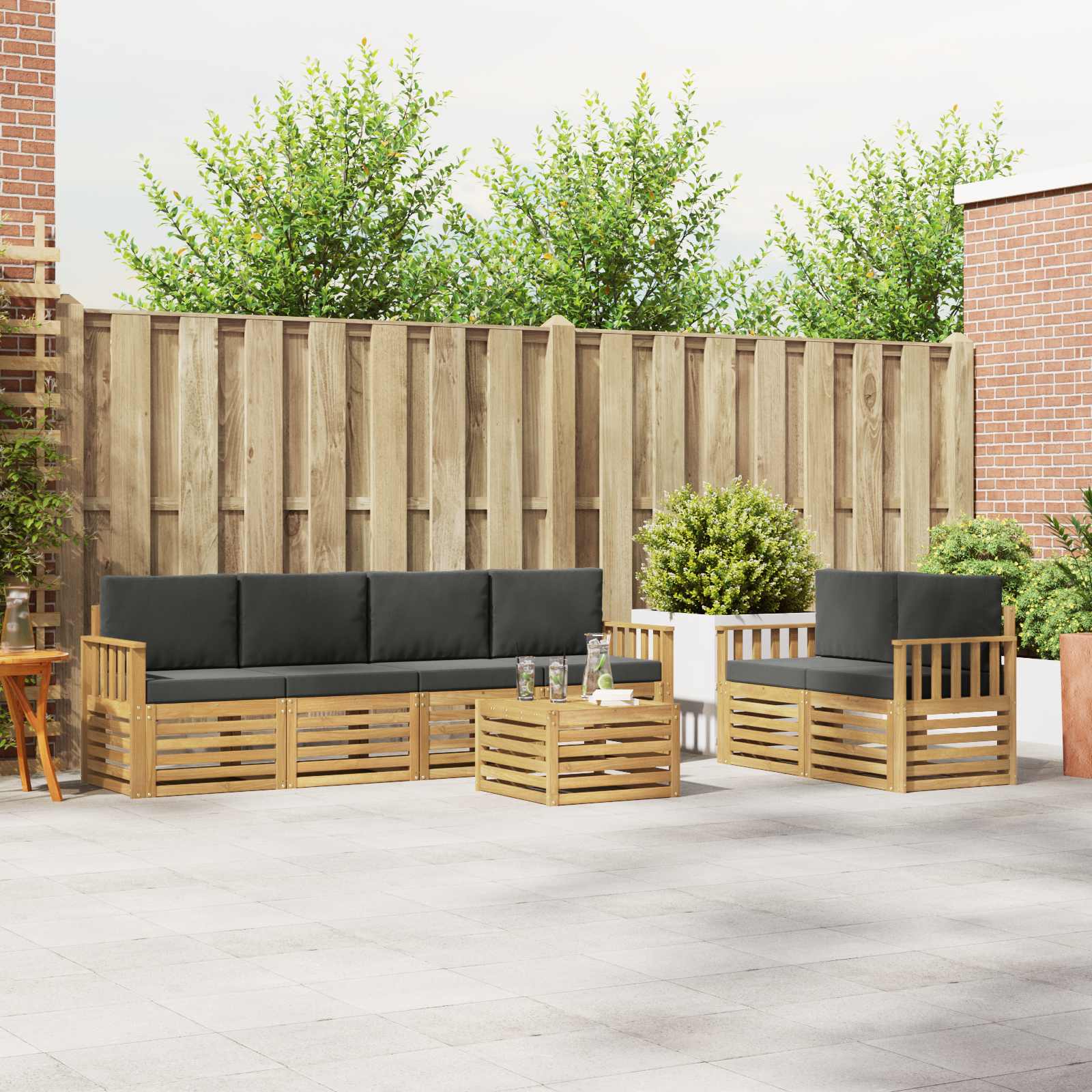 Outdoor-Sofagarnitur 7 stk. Weiß und Anthrazit Polyester