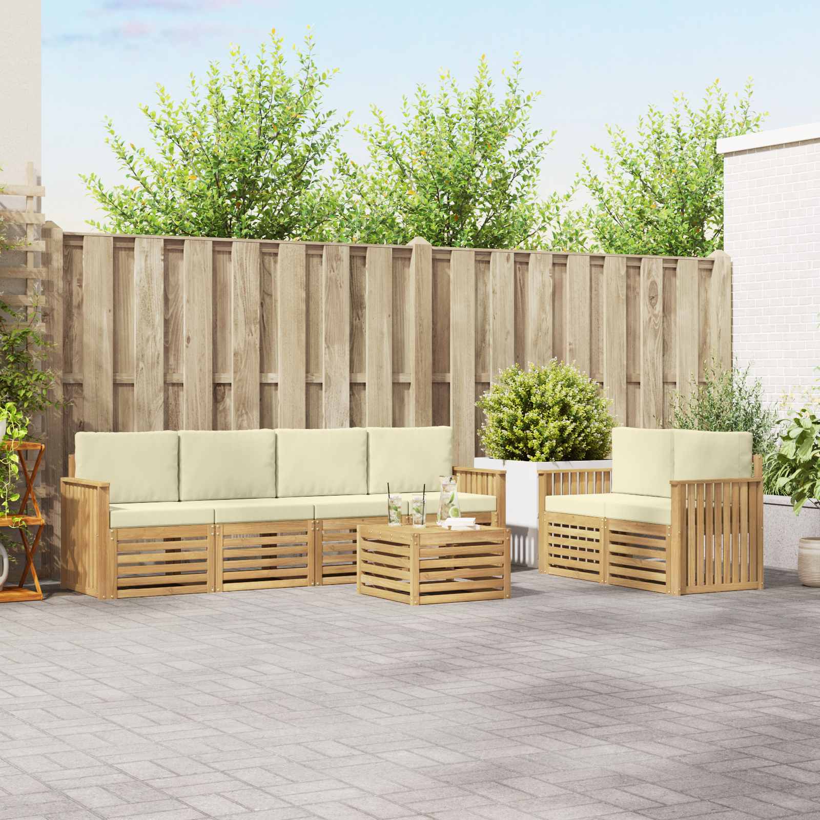 Outdoor-Sofagarnitur 7 stk. Weiß und Creme Polyester