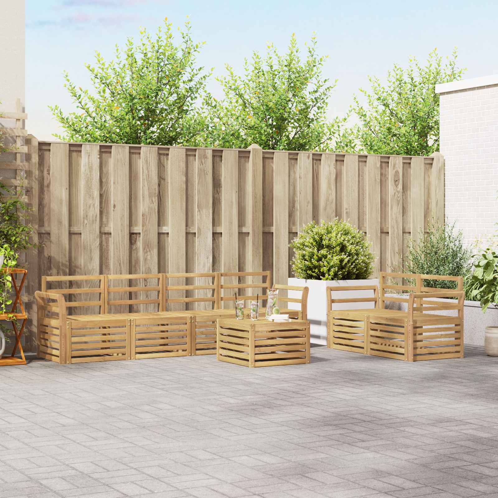 Outdoor-Sofagarnitur 7 stk. Weiß Massivholz Akazie