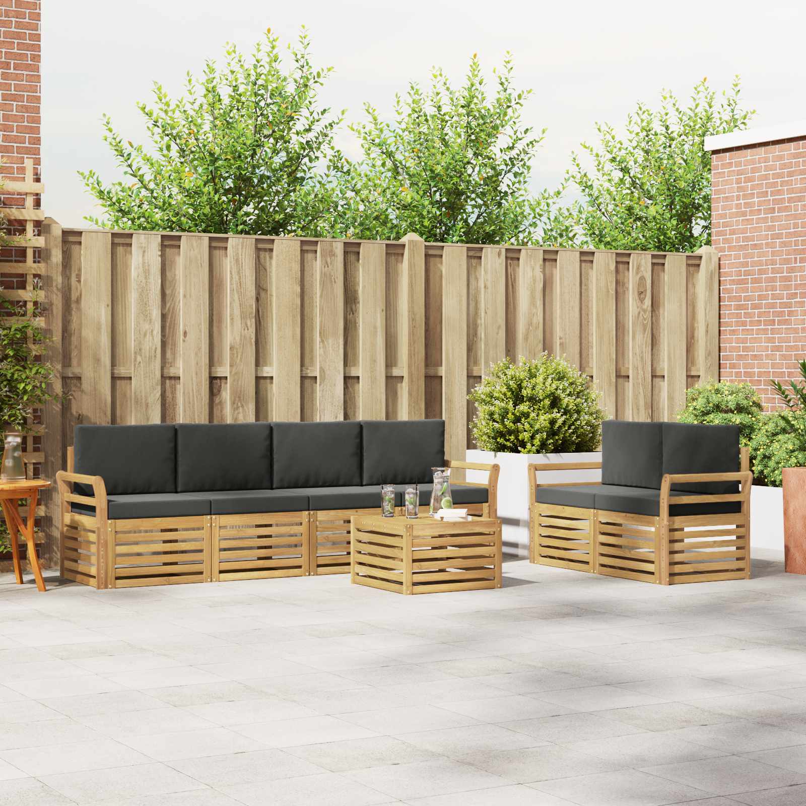 Outdoor-Sofagarnitur 7 stk. Weiß und Anthrazit Polyester