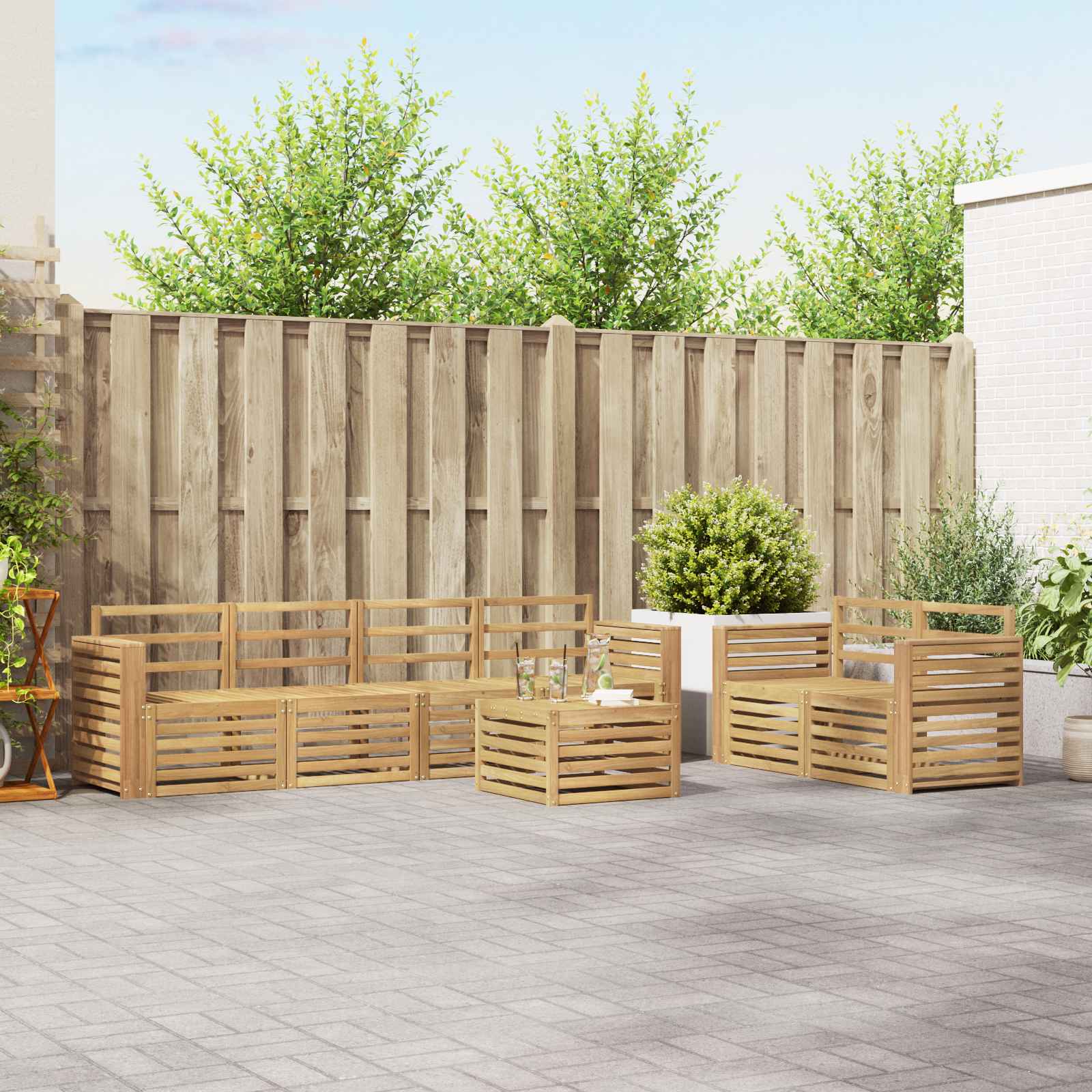 Outdoor-Sofagarnitur 7 stk. Weiß Massivholz Akazie