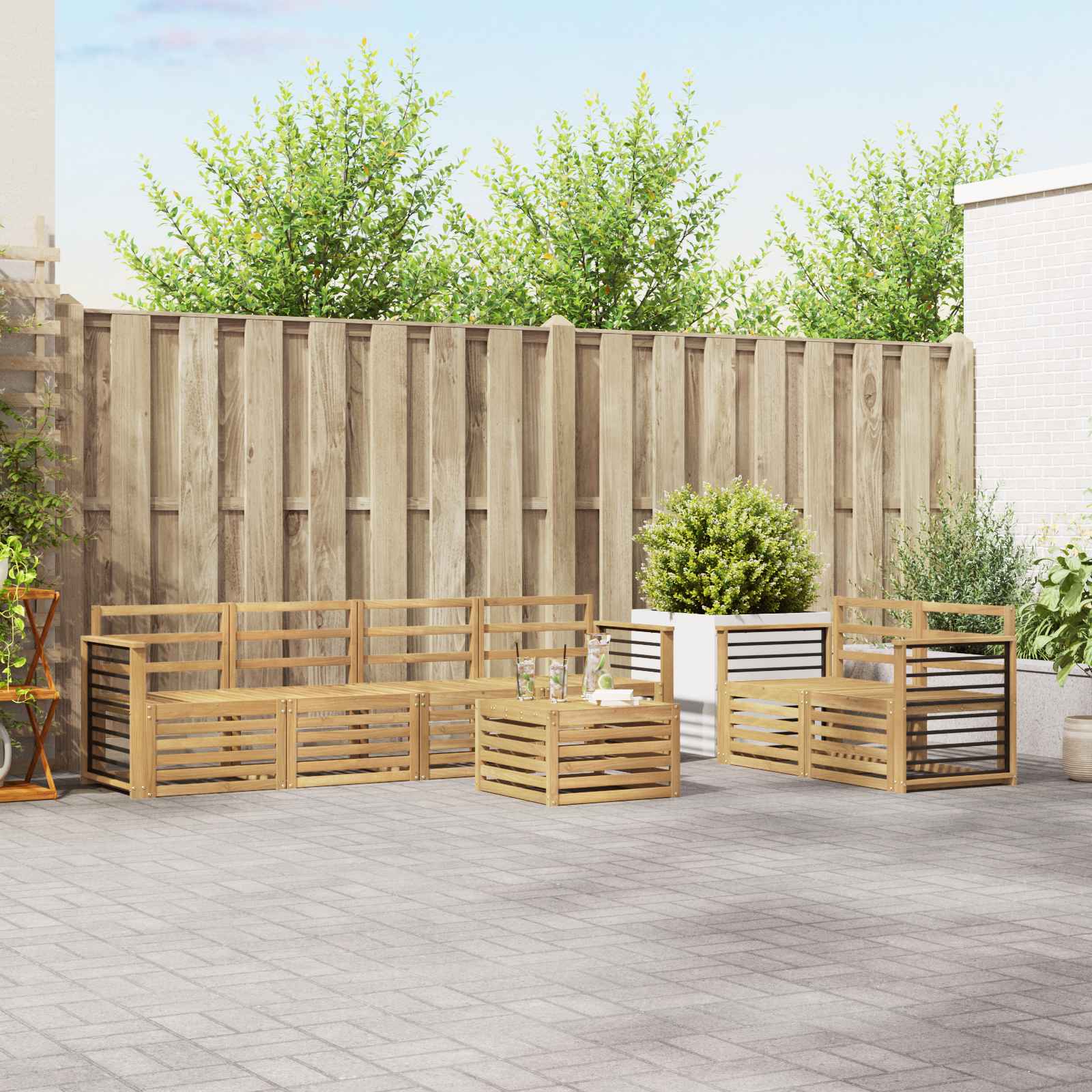 Outdoor-Sofagarnitur 7 stk. Weiß Massivholz Akazie