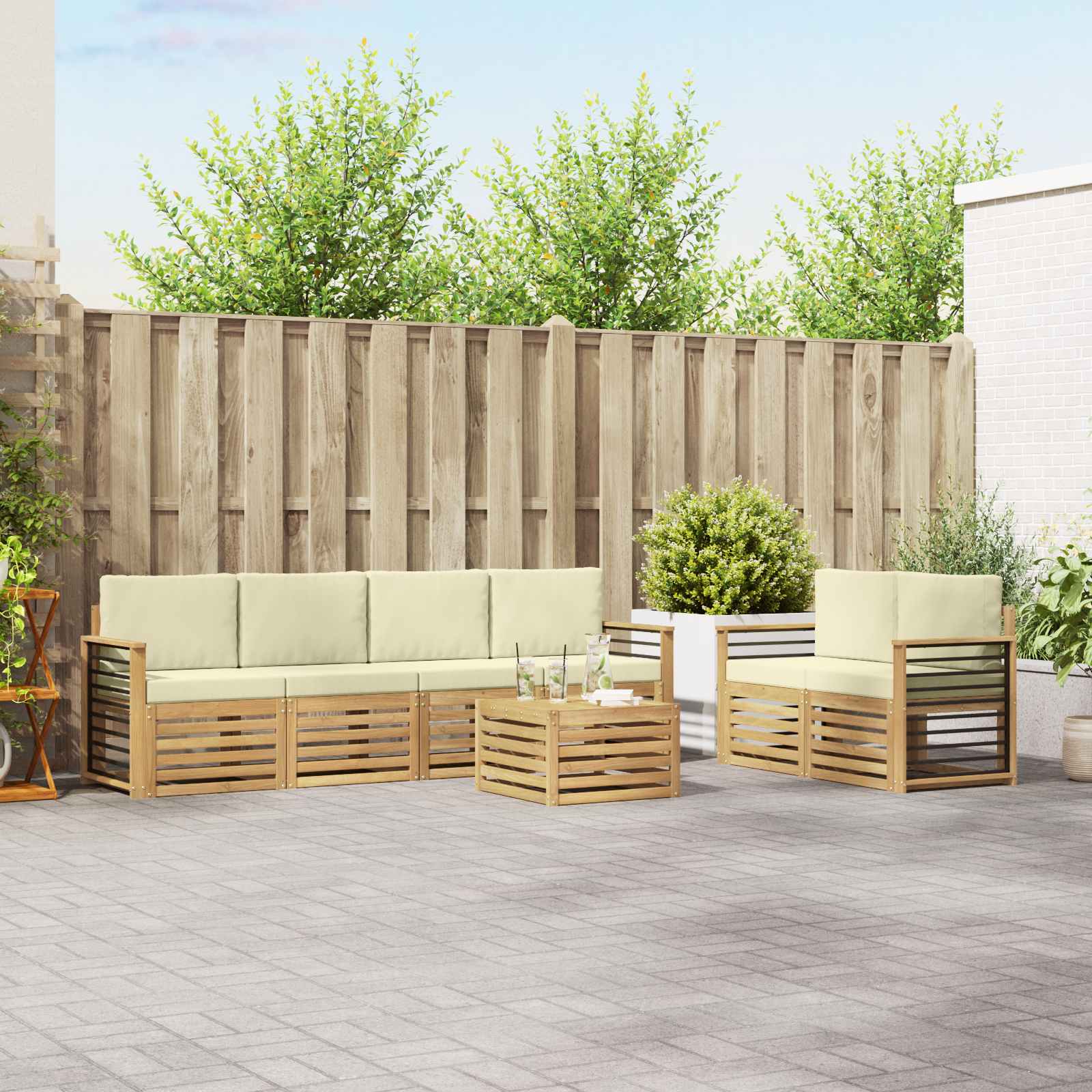 Outdoor-Sofagarnitur 7 stk. Weiß und Creme Polyester