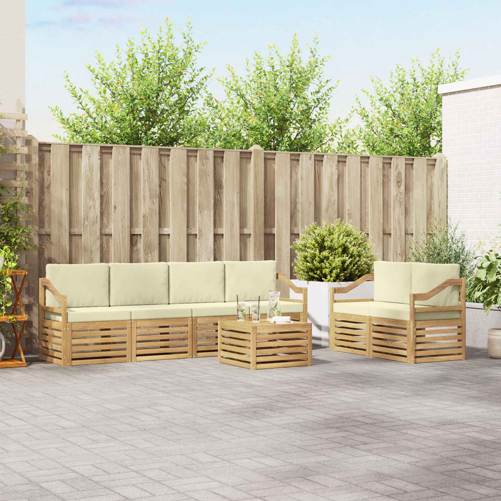 Outdoor-Sofagarnitur 7 stk. Weiß und Creme Polyester