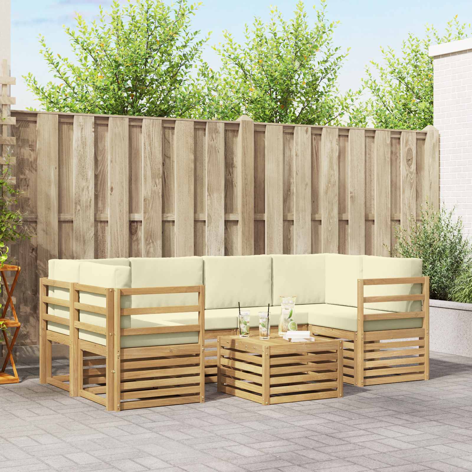 Outdoor-Sofagarnitur 7 stk. Weiß und Creme Polyester