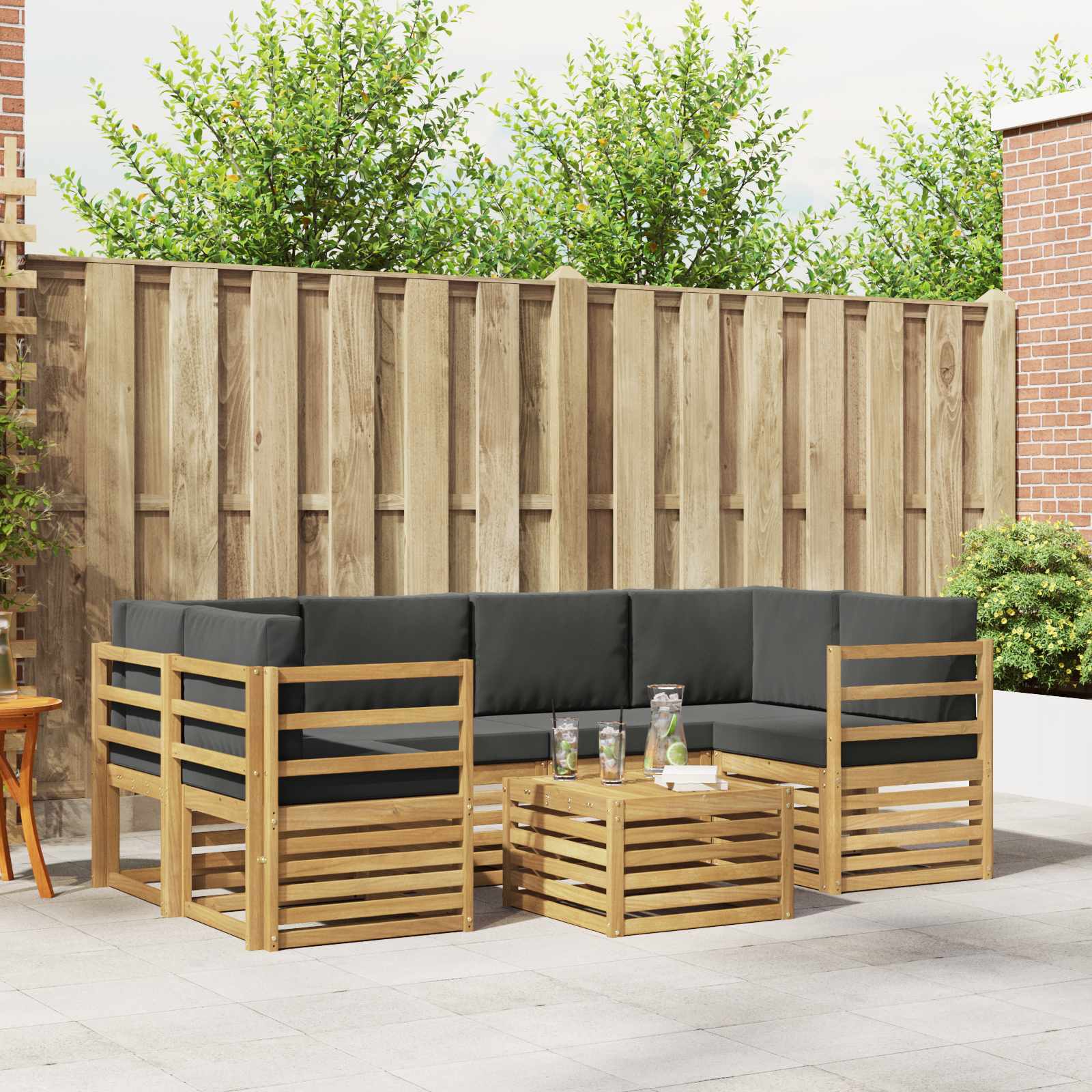 Outdoor-Sofagarnitur 7 stk. Weiß und Anthrazit Polyester