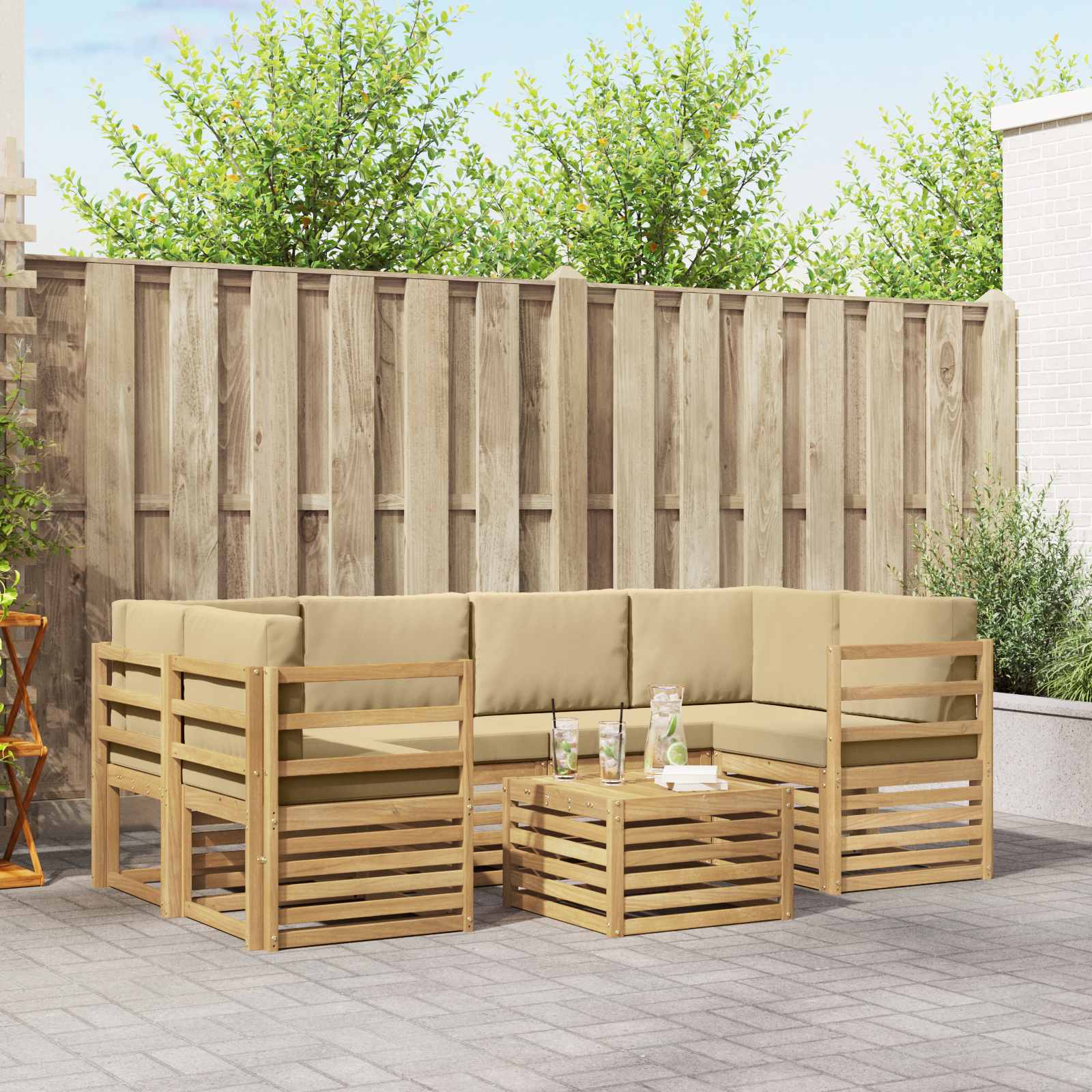 Outdoor-Sofagarnitur 7 stk. Weiß und Beige Polyester