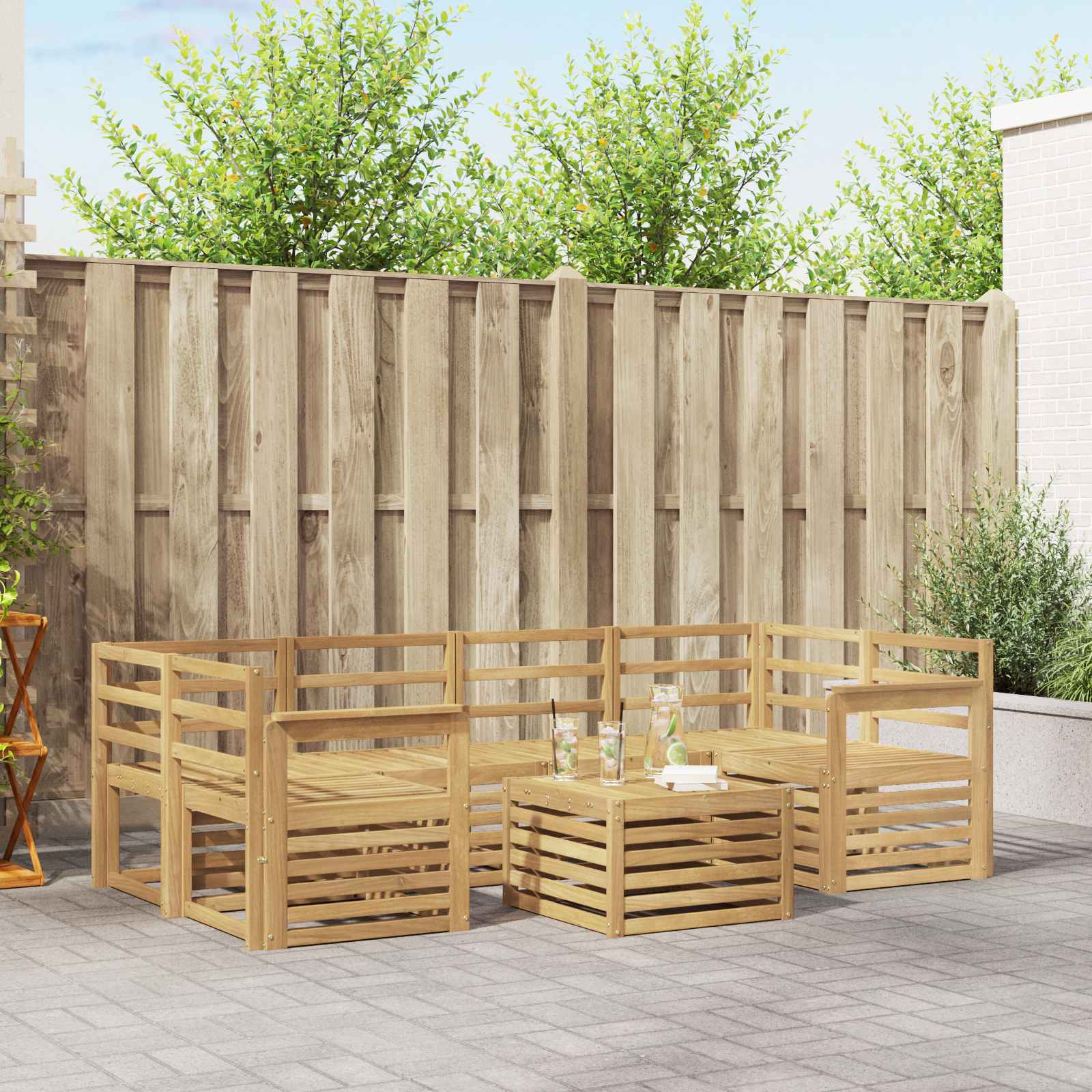 Outdoor-Sofagarnitur 7 stk. Weiß Massivholz Akazie