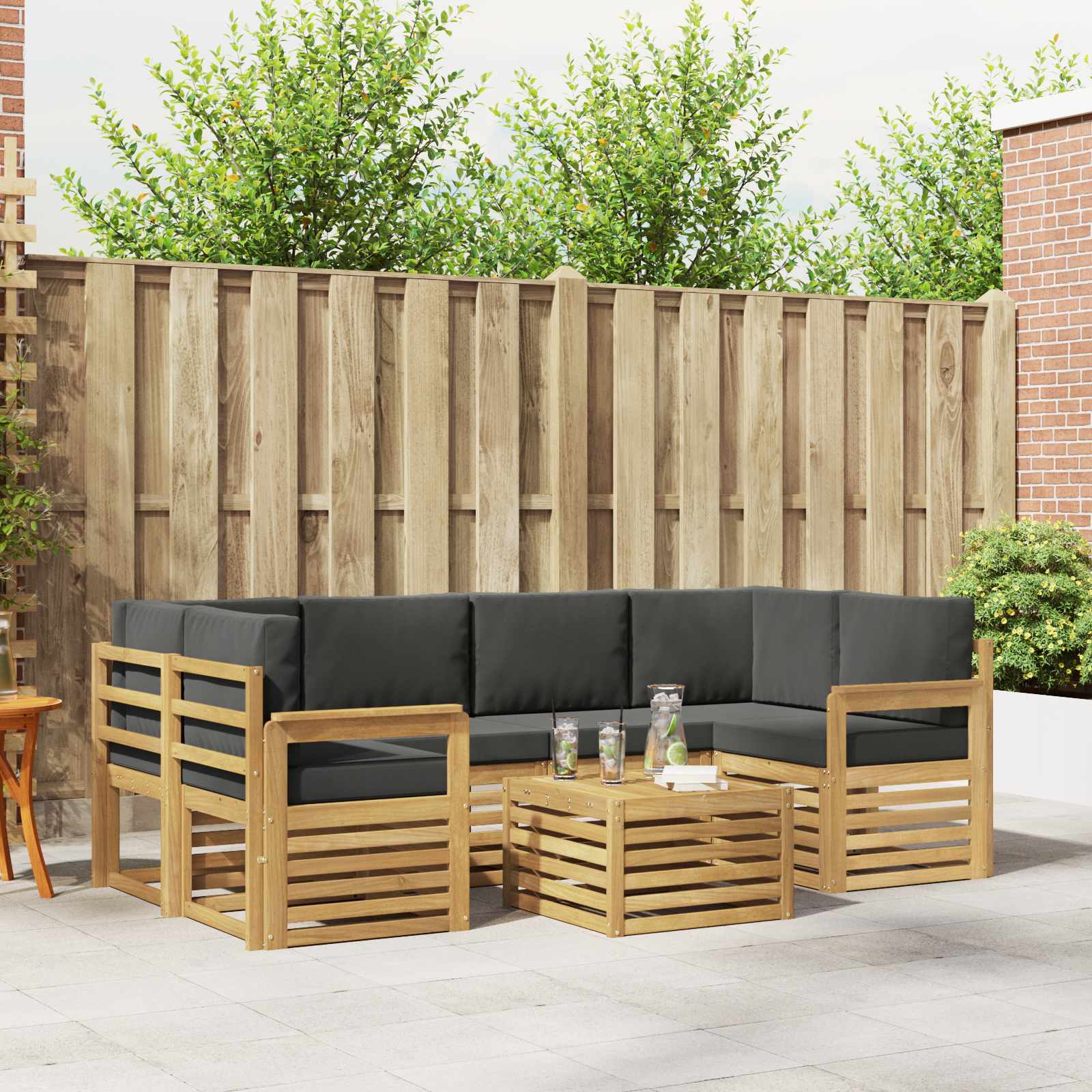 Outdoor-Sofagarnitur 7 stk. Weiß und Anthrazit Polyester