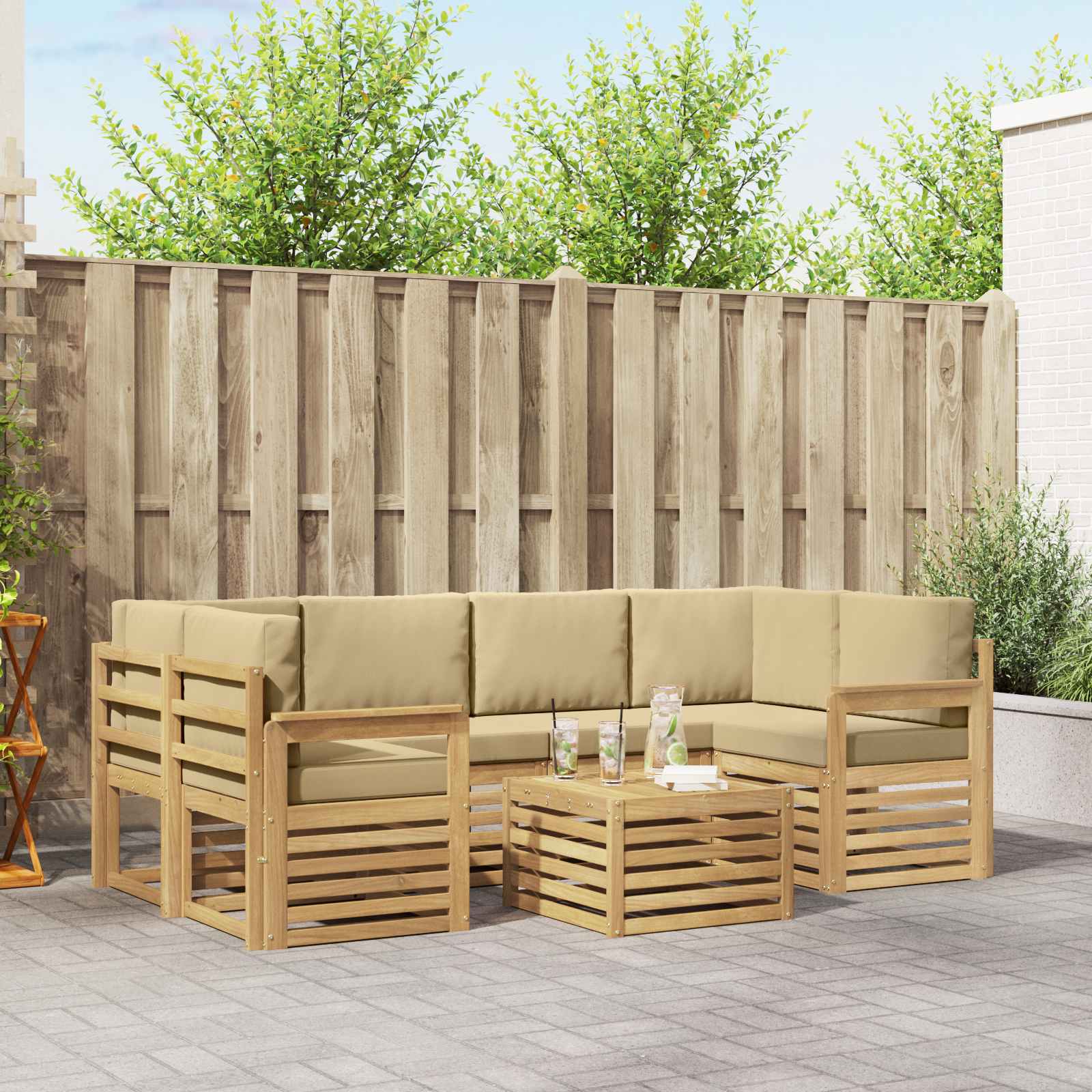Outdoor-Sofagarnitur 7 stk. Weiß und Beige Polyester